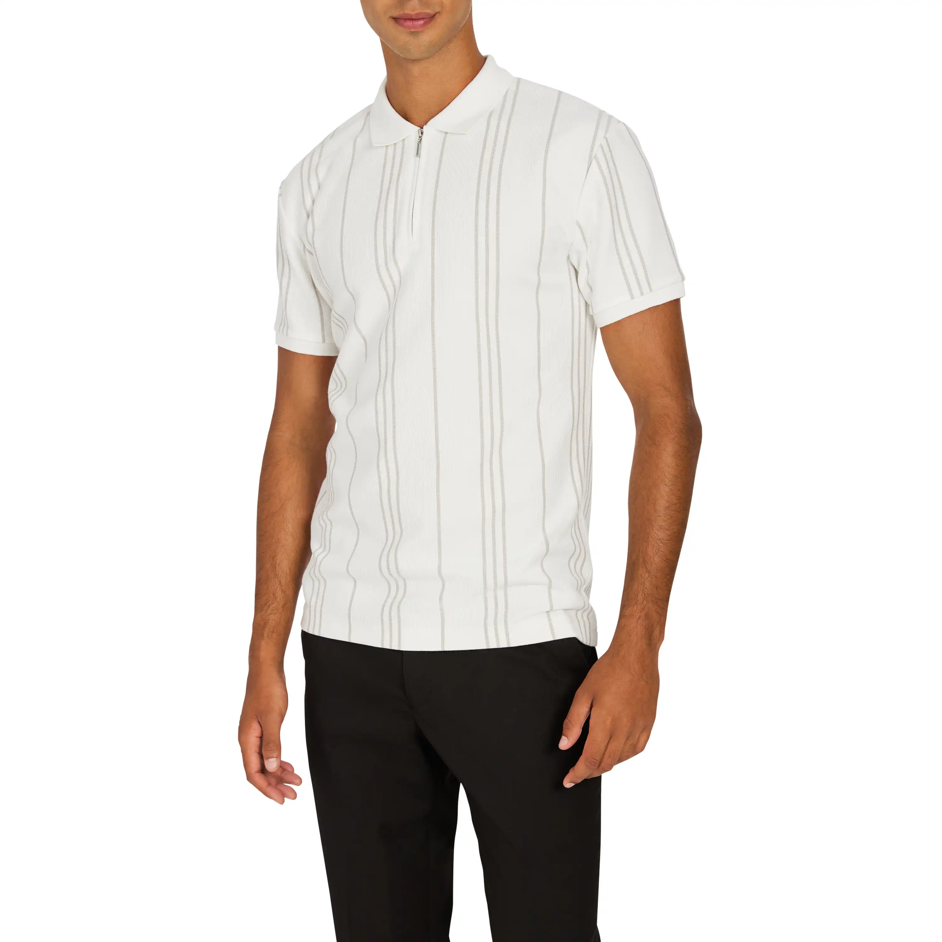 Ecru Branson Quarter Zip Smart Polo - Ecru