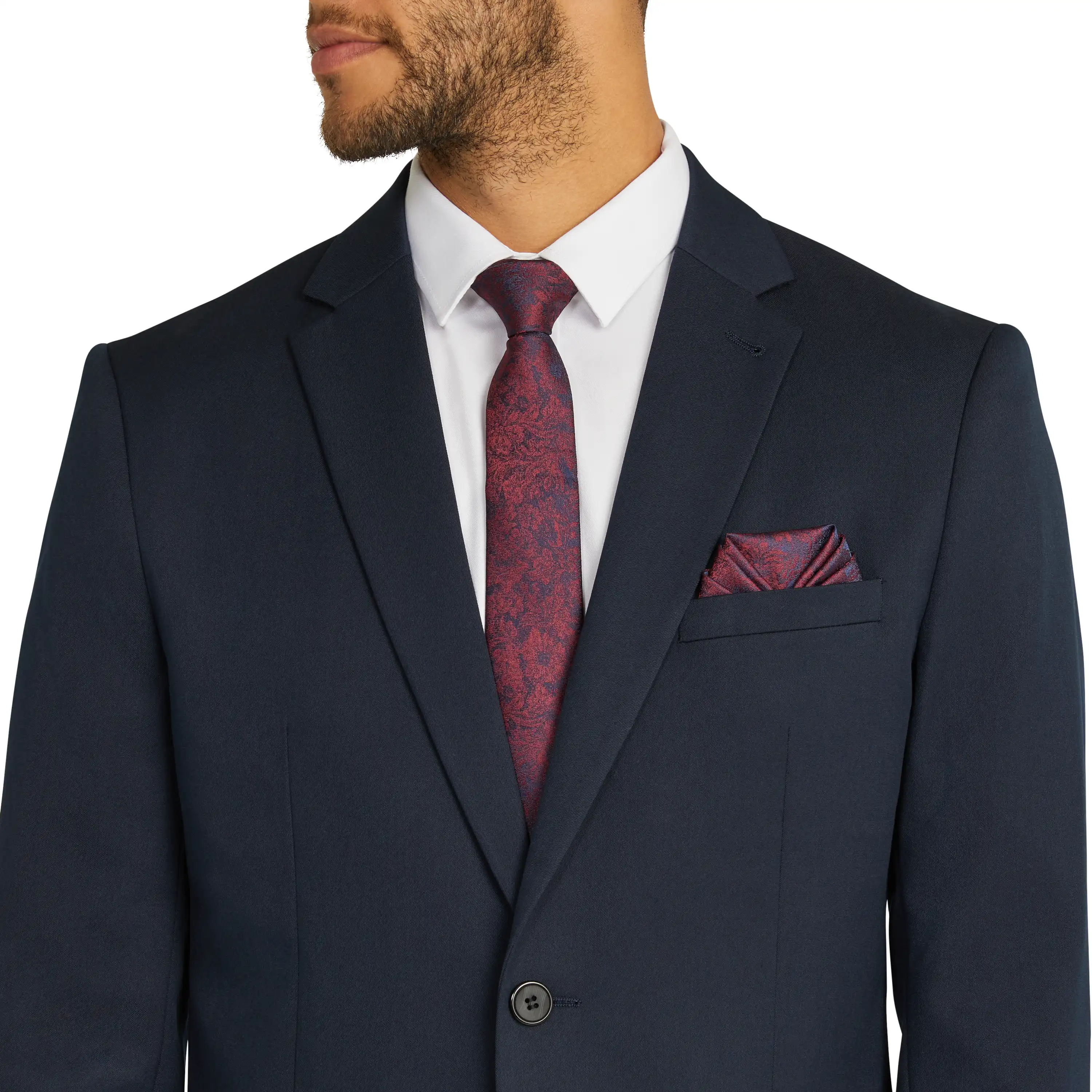 Navy Diamond Stretch Classic Suit Jacket - Navy