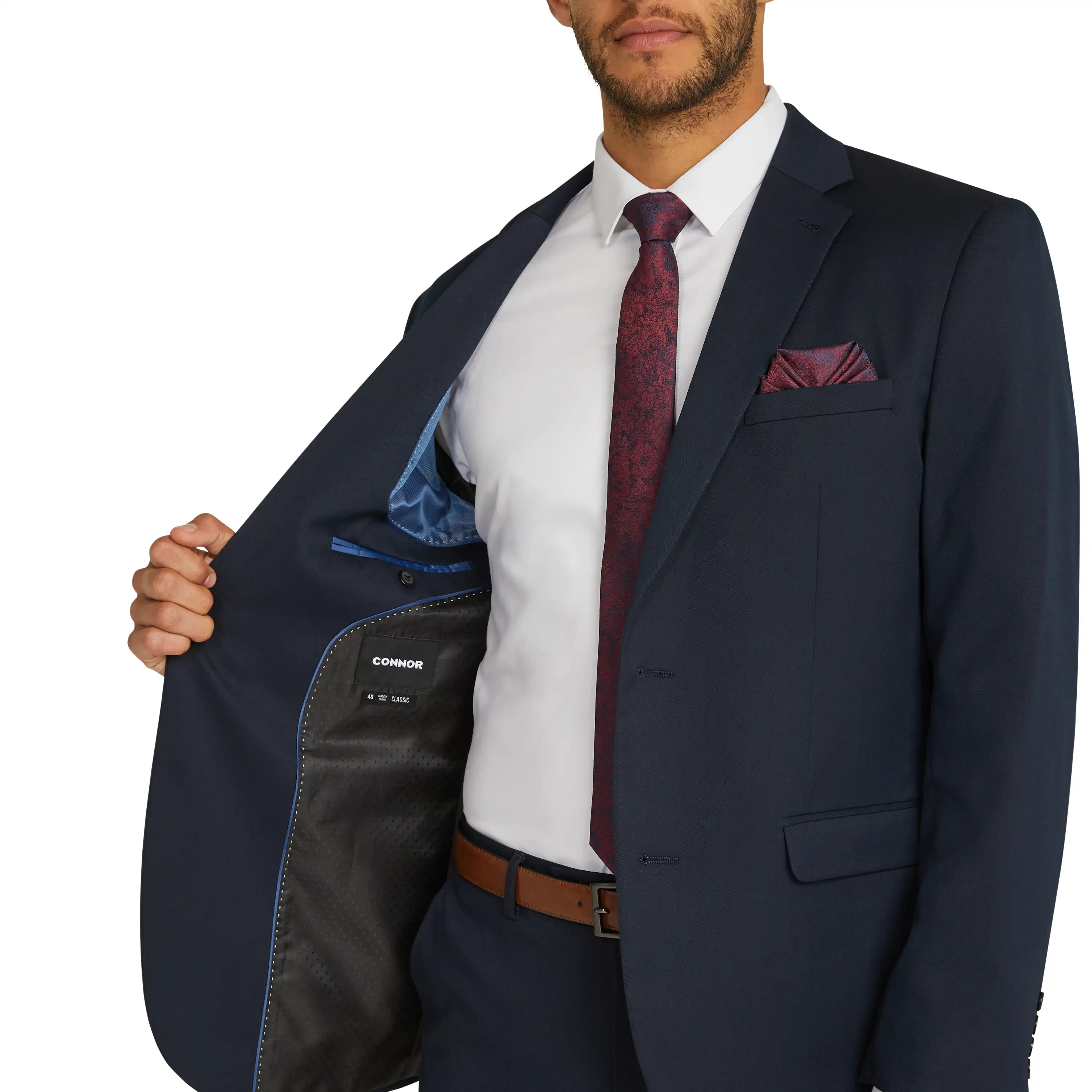 Navy Diamond Stretch Classic Suit Jacket - Navy