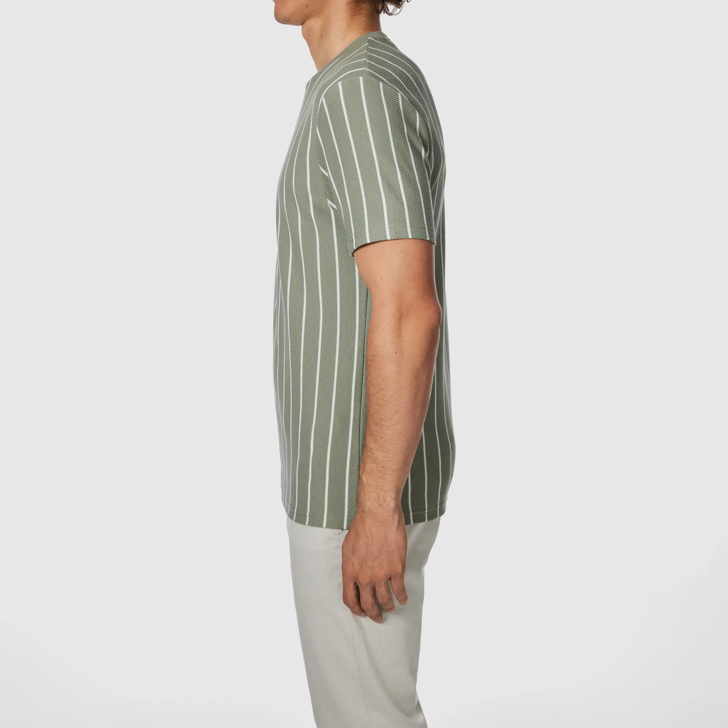 Sage Green Greg Stripe Crew Neck Tee - Sage Green