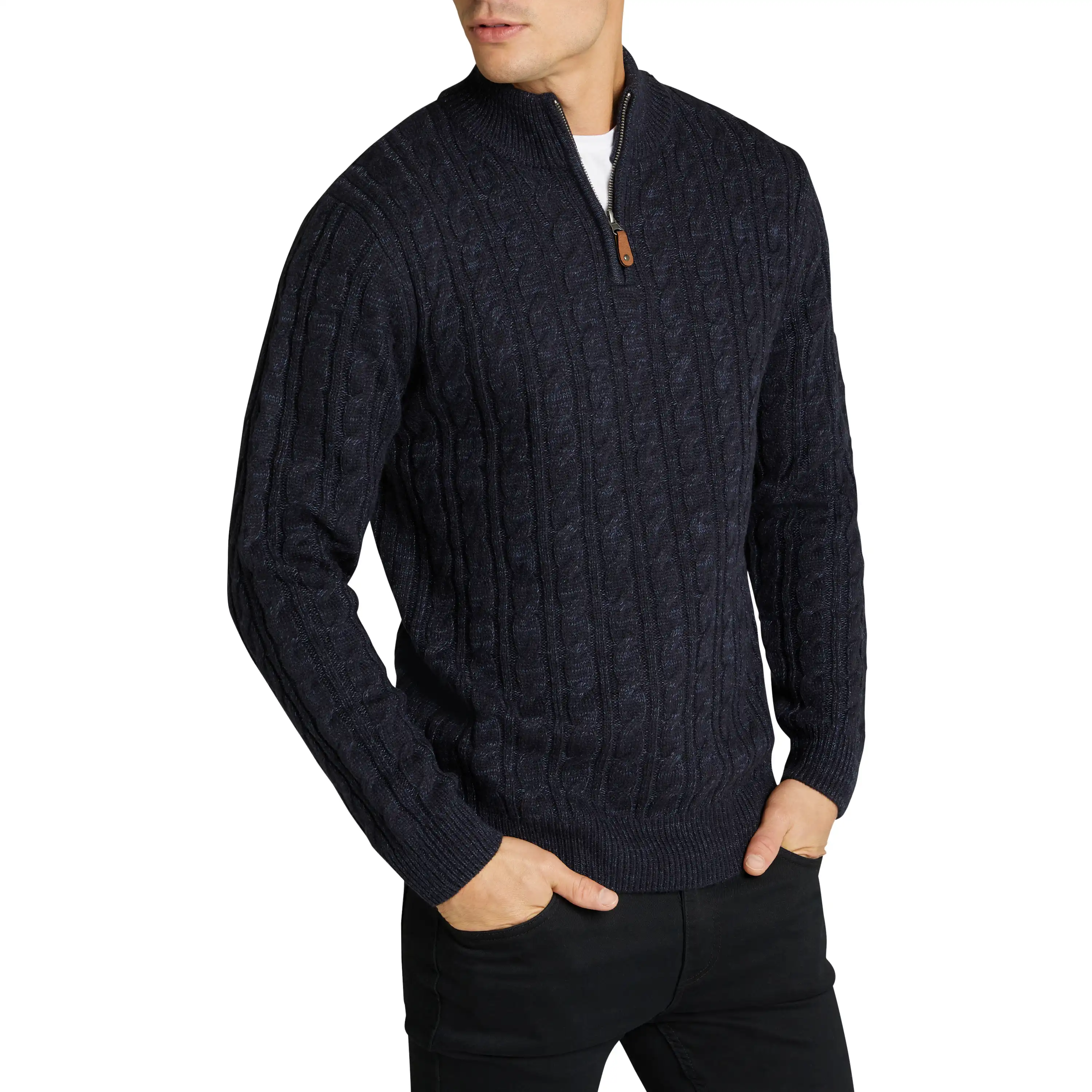 Navy Montgomery Cable Quarter Zip Knit - Navy