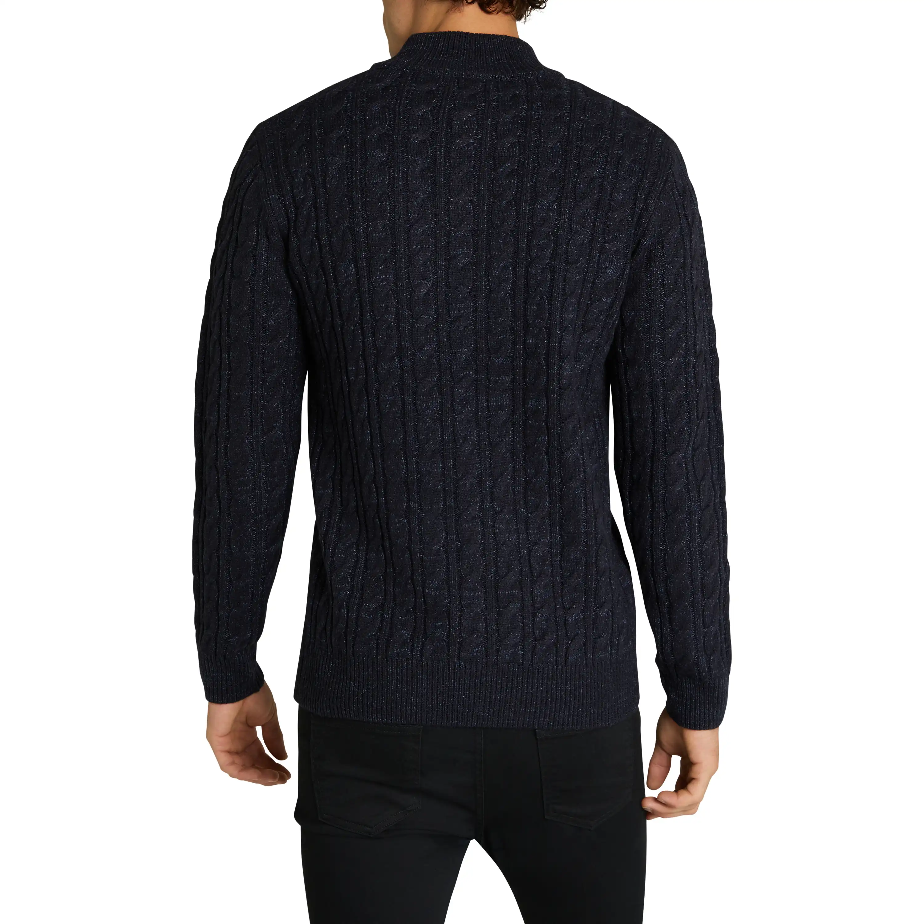 Navy Montgomery Cable Quarter Zip Knit - Navy