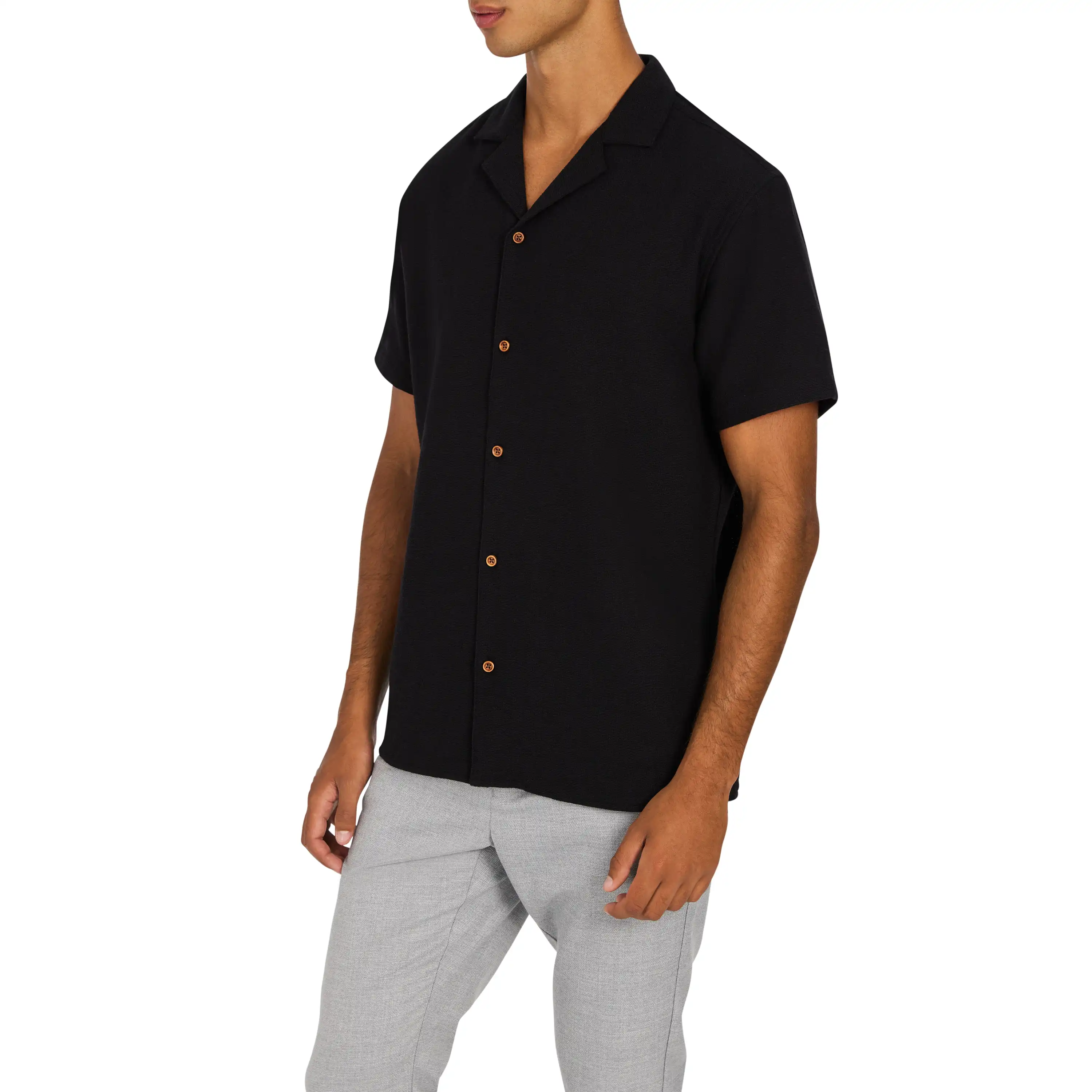 Black Sekope Texture Short Sleeve Shirt - Black