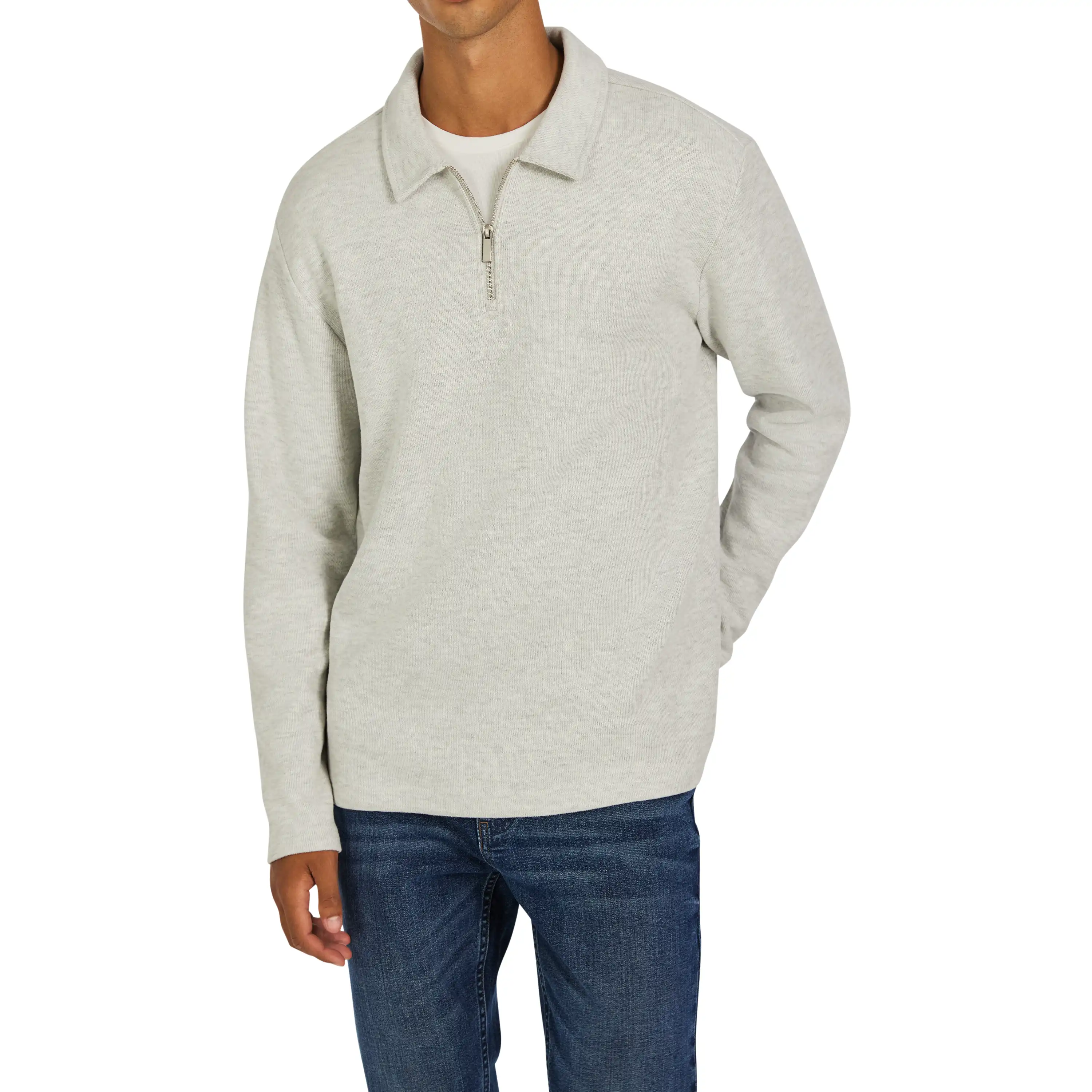 Ice Grey Drew Quarter Zip Polo Sweat - Ice Grey