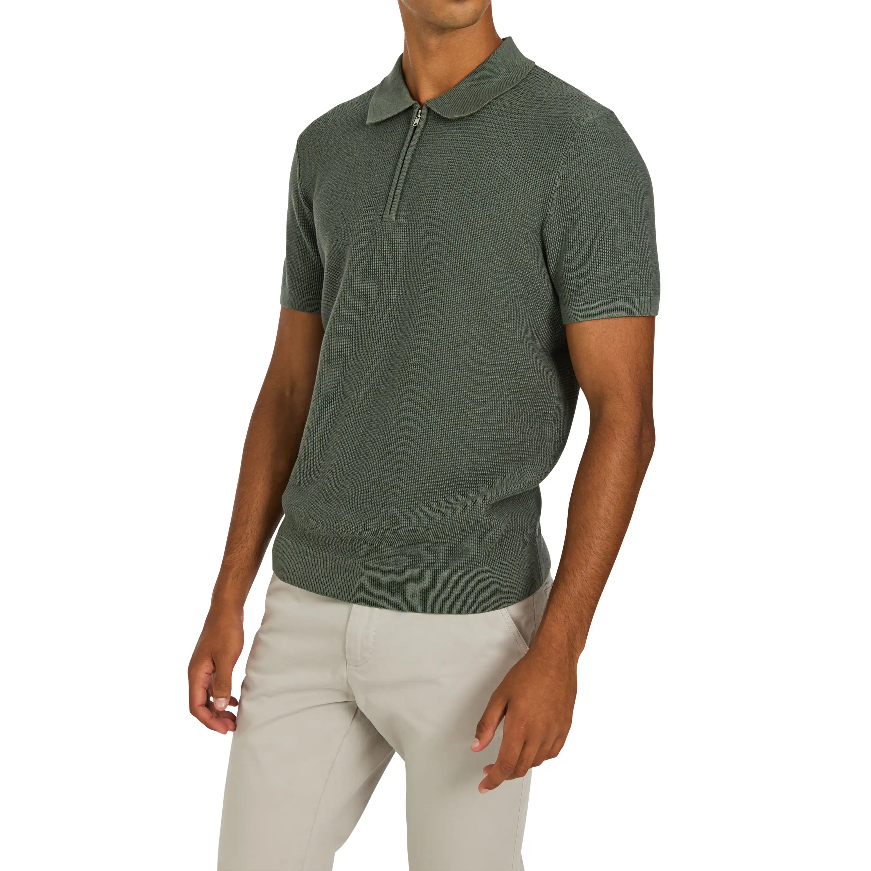 Sage Green Traffic Quarter Zip Knit Polo - Sage Green