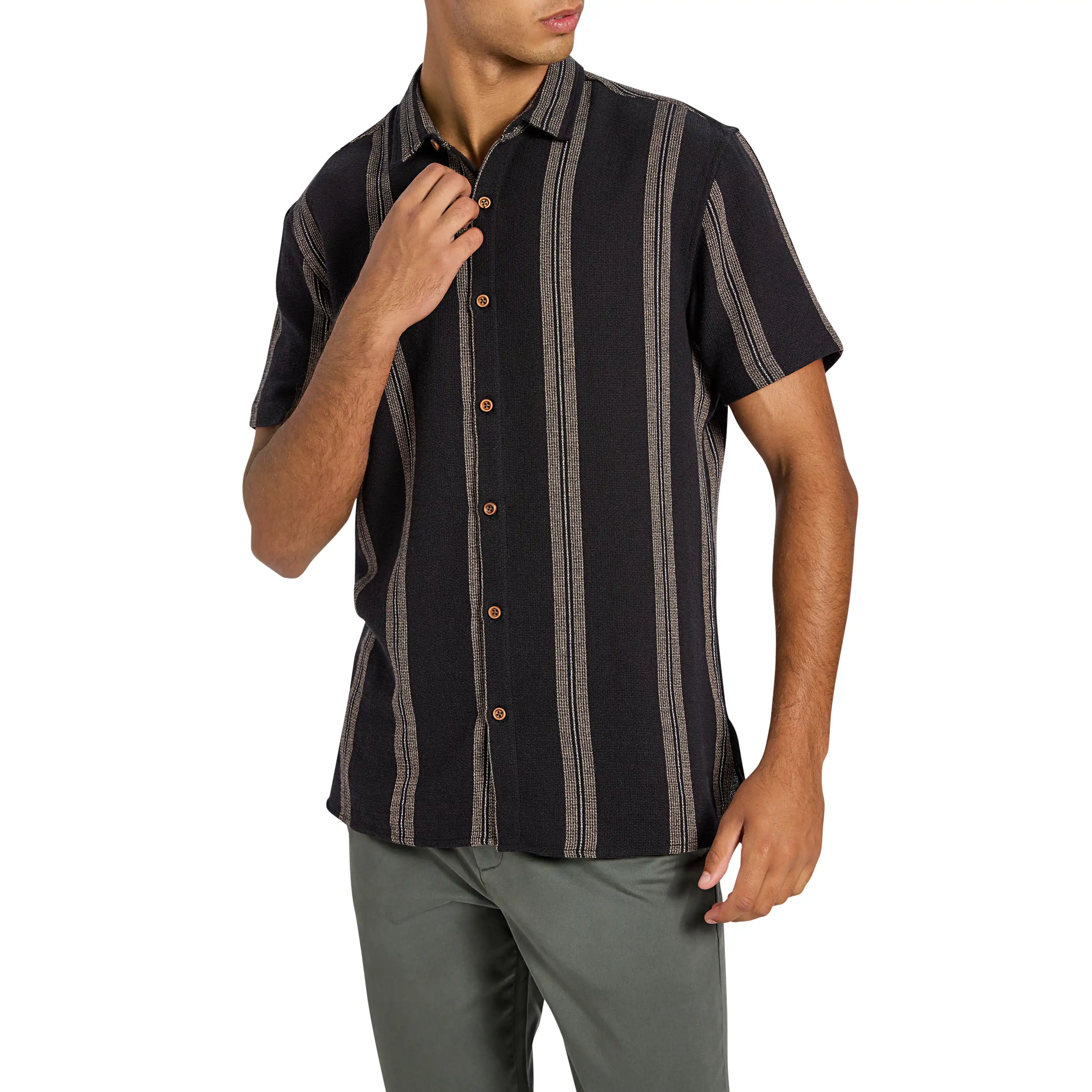Black Caddy Stripe Textured Short Sleeve Shirt - Black