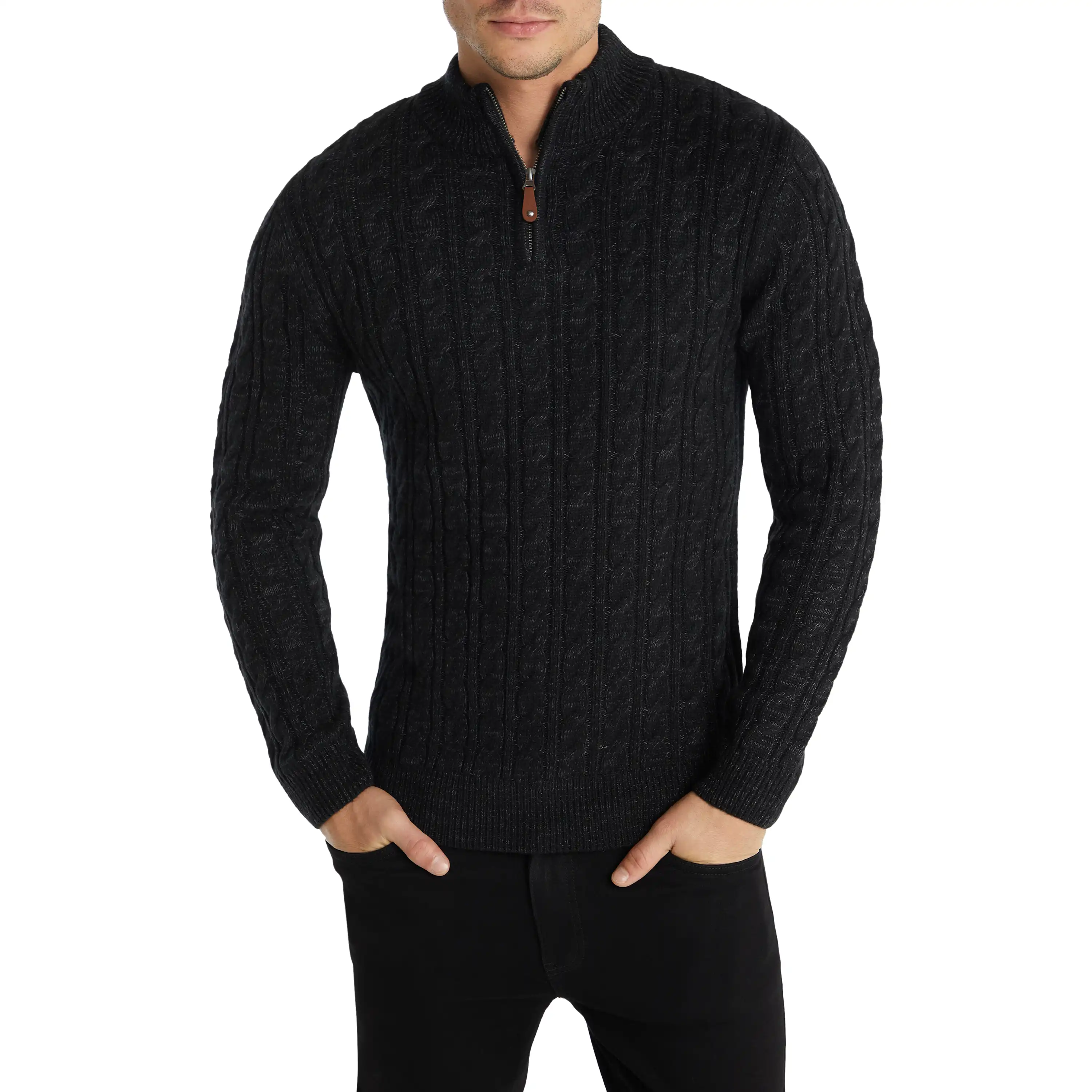 Charcoal Montgomery Cable Quarter Zip Knit - Charcoal