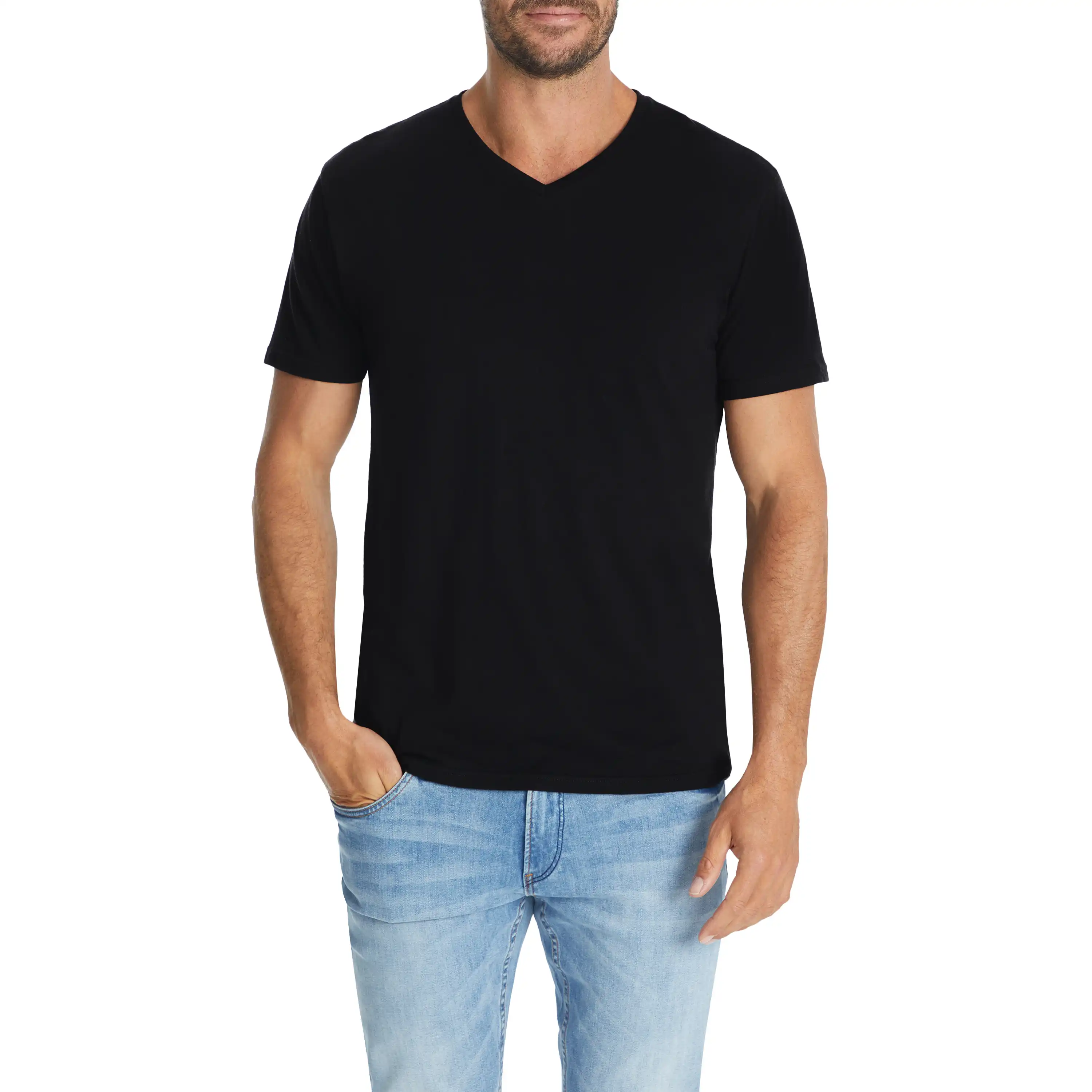 Black Essential V Neck Tee - Black