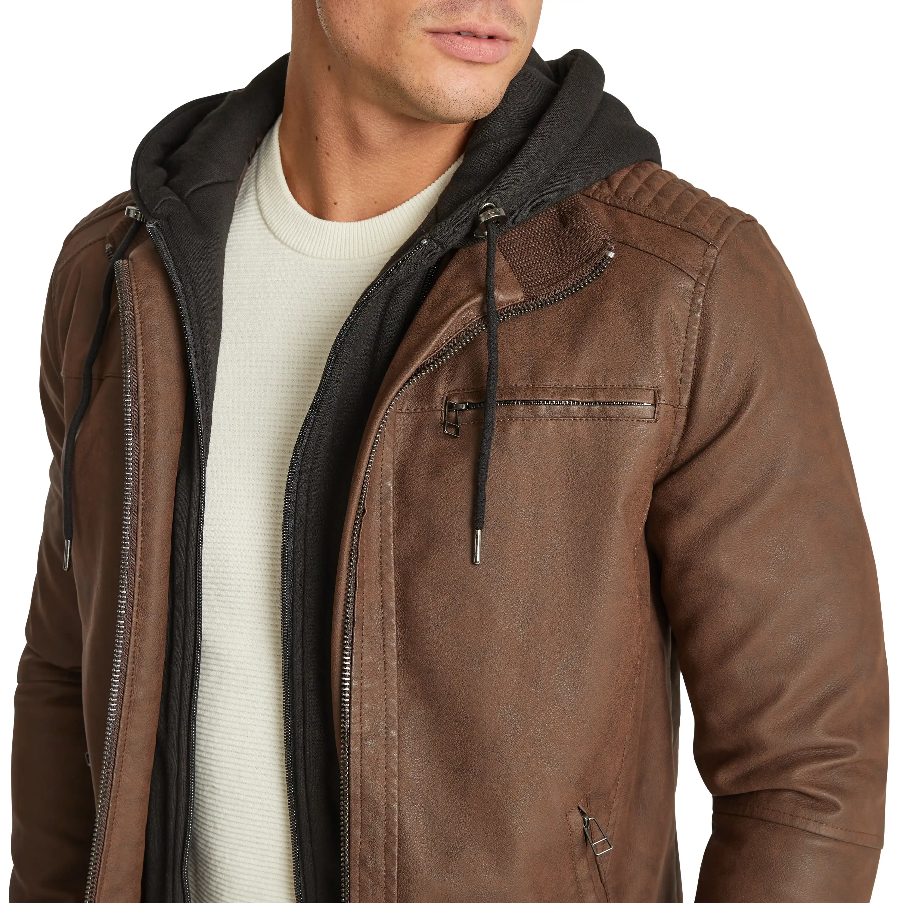 Brown Mark Classic Pu Jacket - Brown