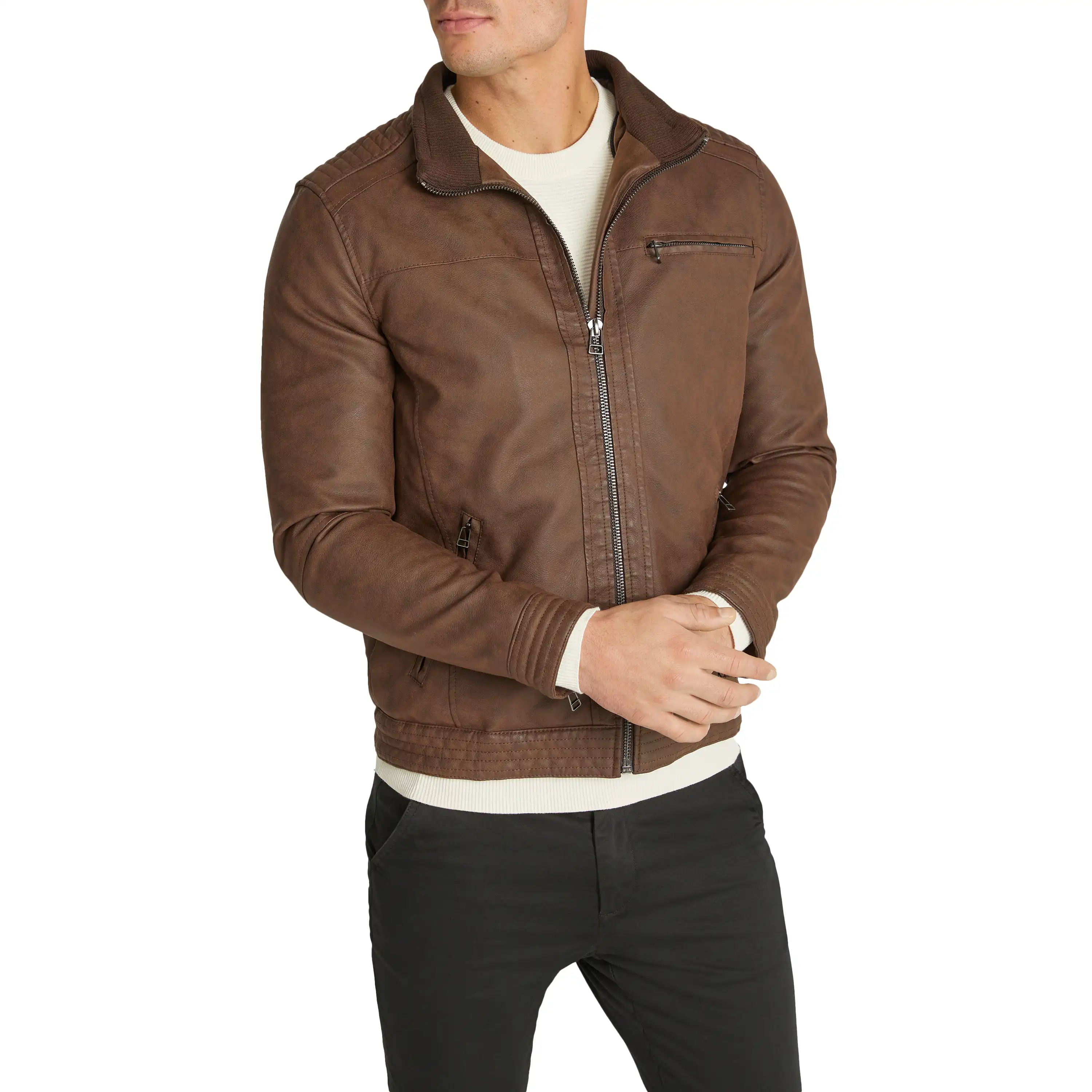 Brown Mark Classic Pu Jacket - Brown