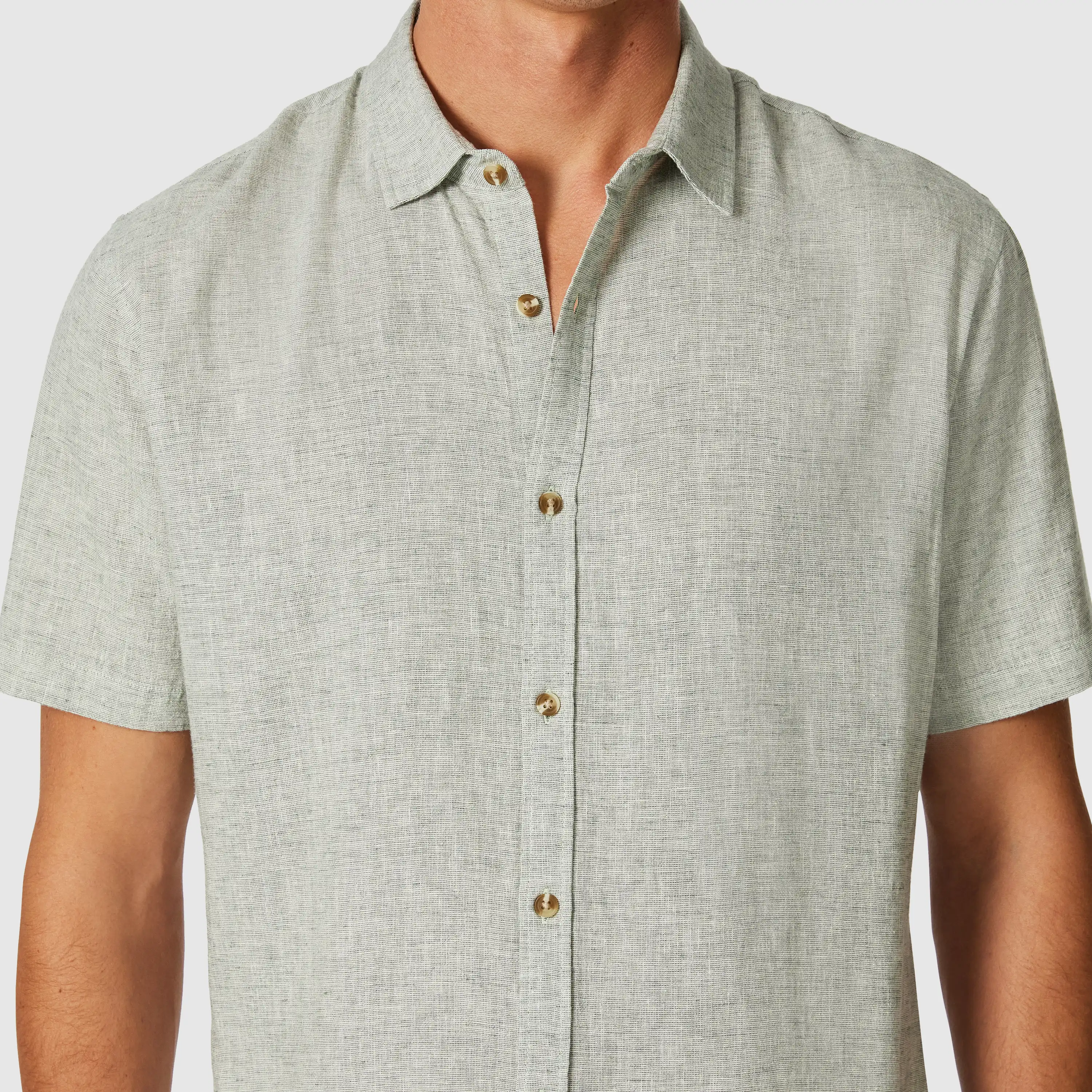 Light Green Kieran Linen Blend Short Sleeve Shirt - Light Green