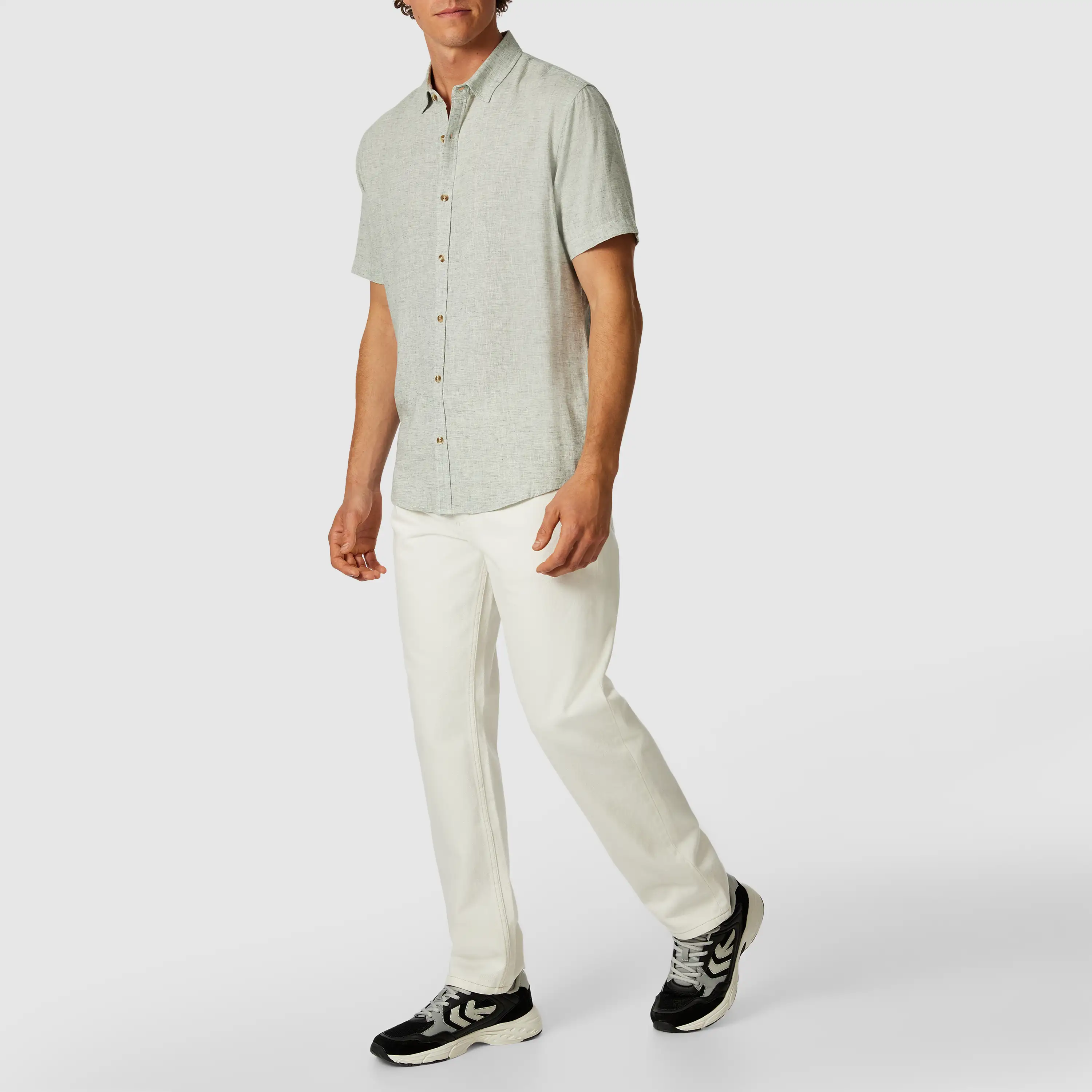 Light Green Kieran Linen Blend Short Sleeve Shirt - Light Green