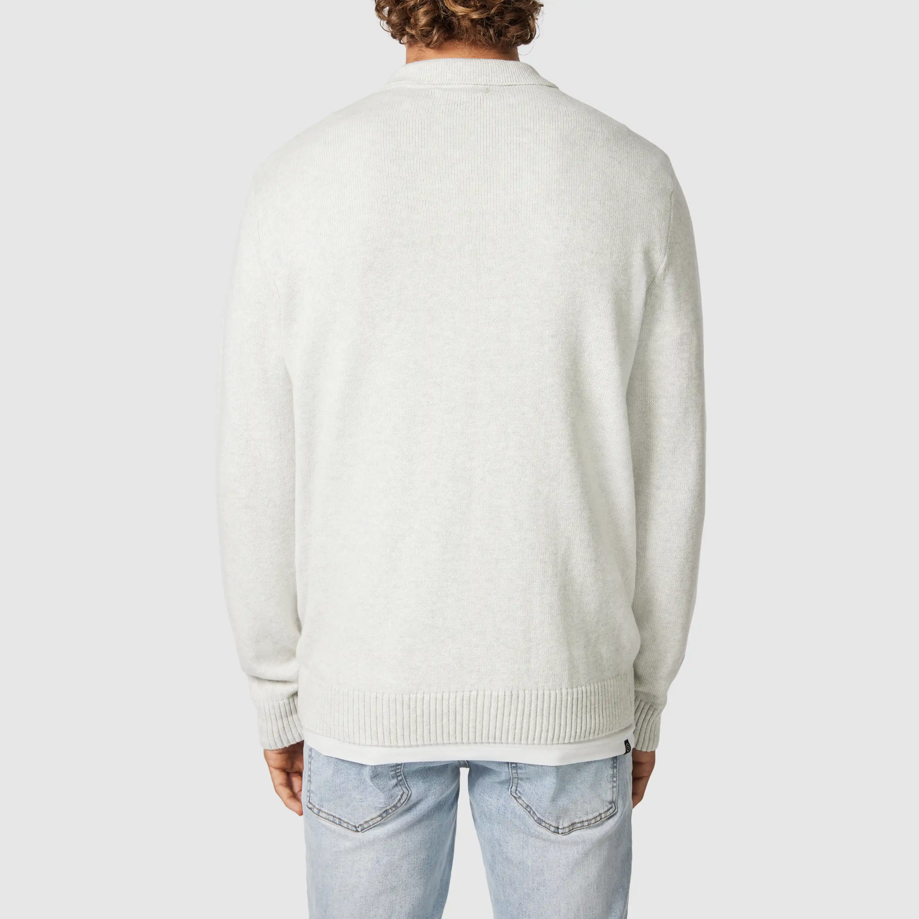 Ice Grey Hayle Zip Neck Knit Polo - Ice Grey