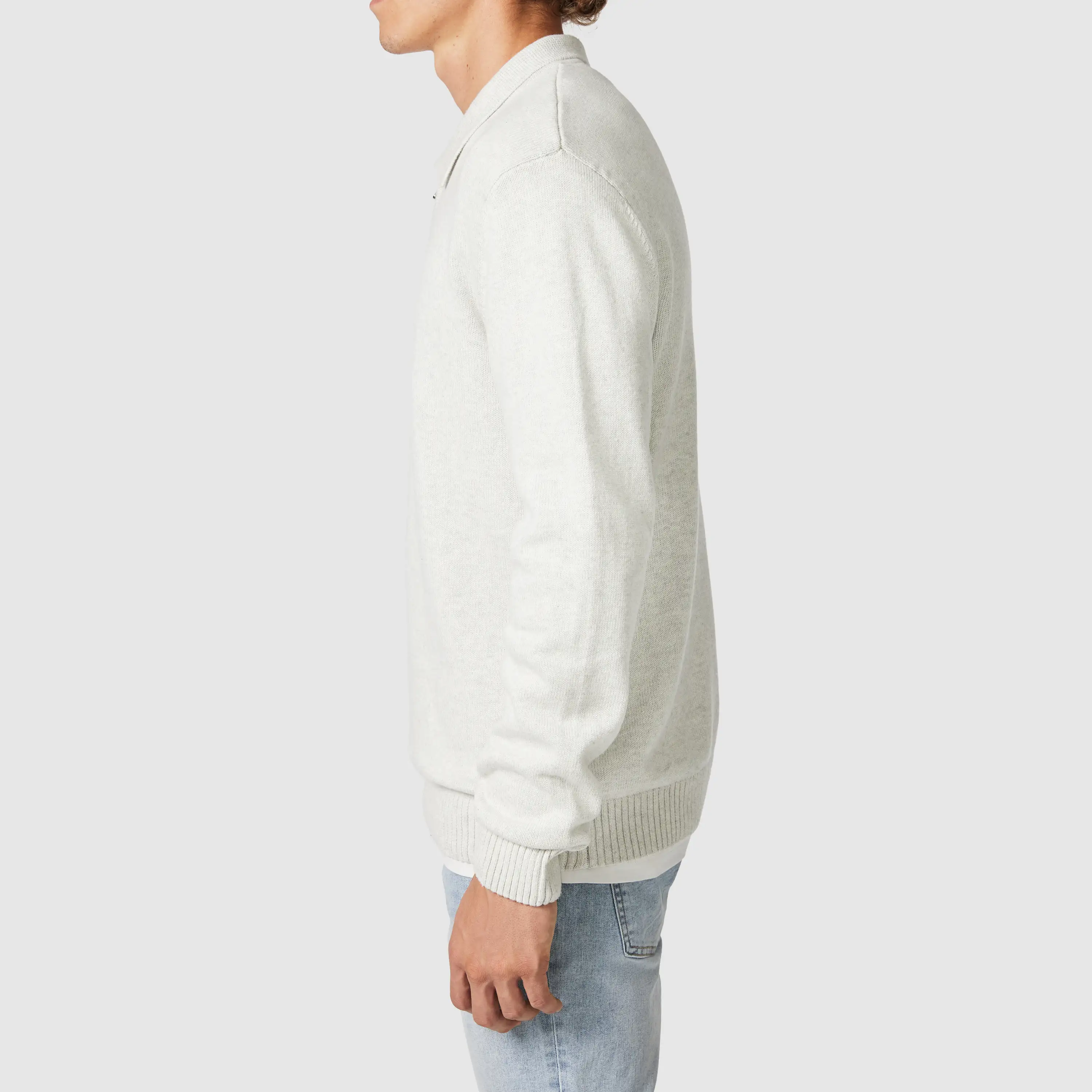Ice Grey Hayle Zip Neck Knit Polo - Ice Grey