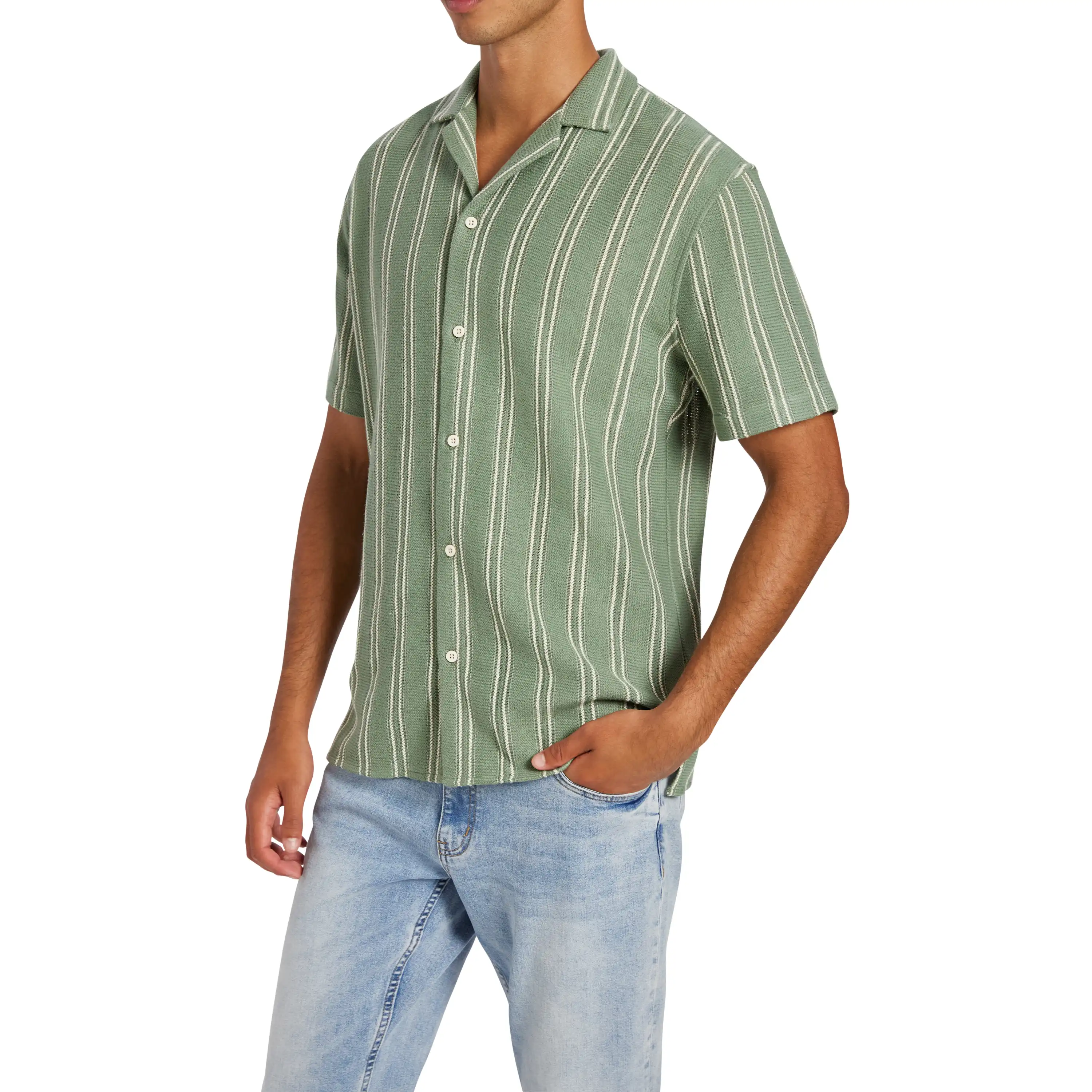 Sage Green Totti Stripe Textured Short Sleeve Shirt - Sage Green