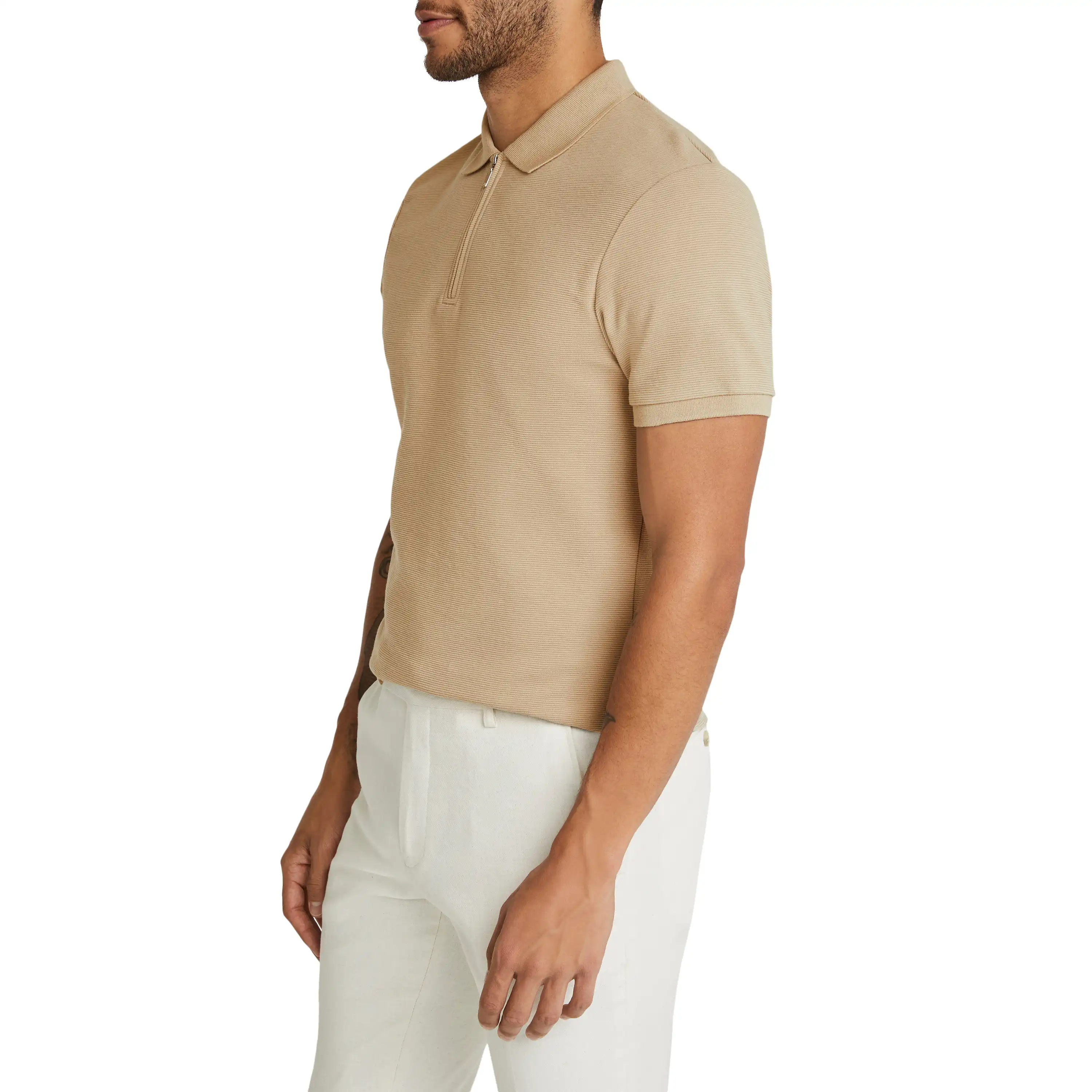 Almond Hayling Quarter Zip Smart Polo - Almond