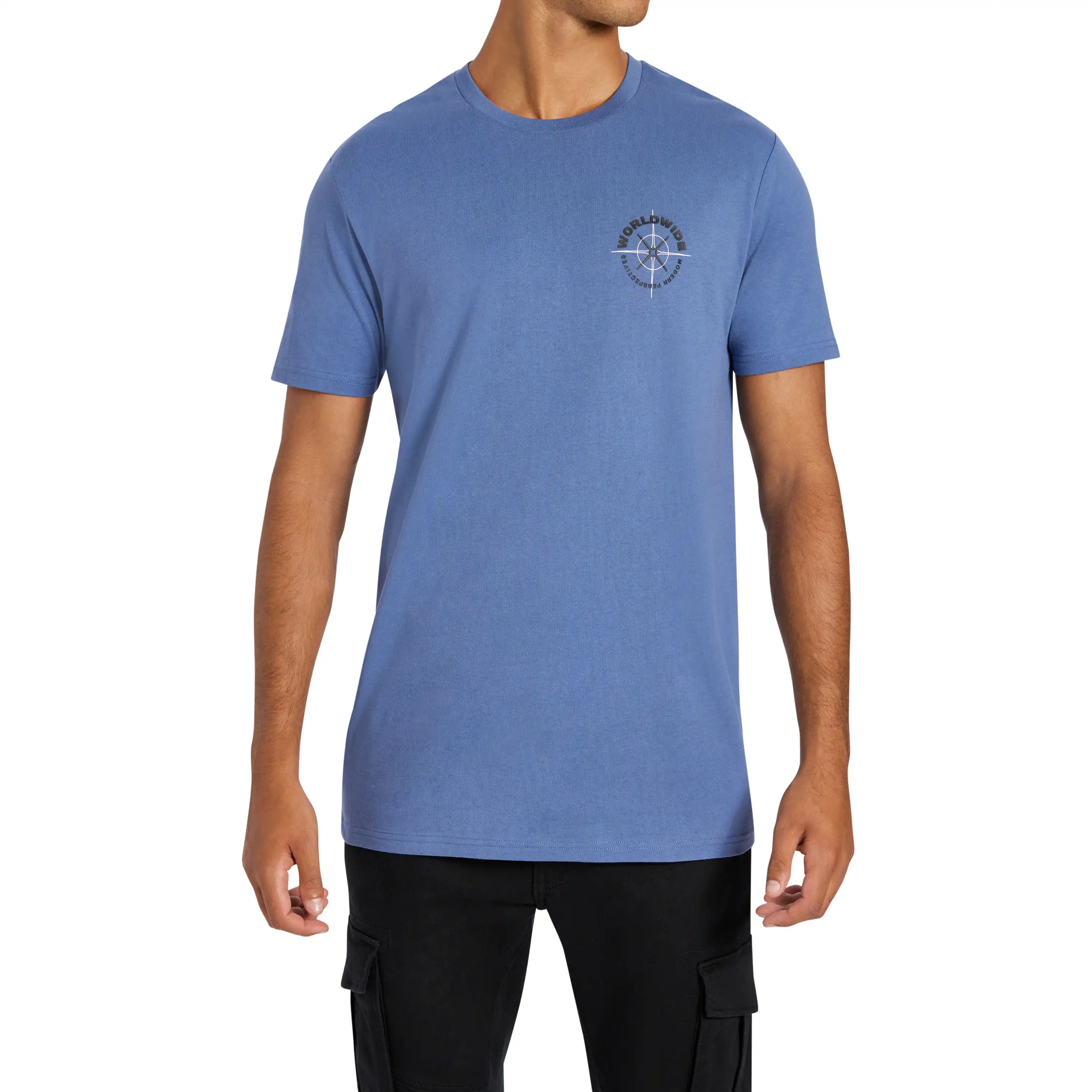 Blue Polar Graphic Longline Crew Neck Tee - Blue
