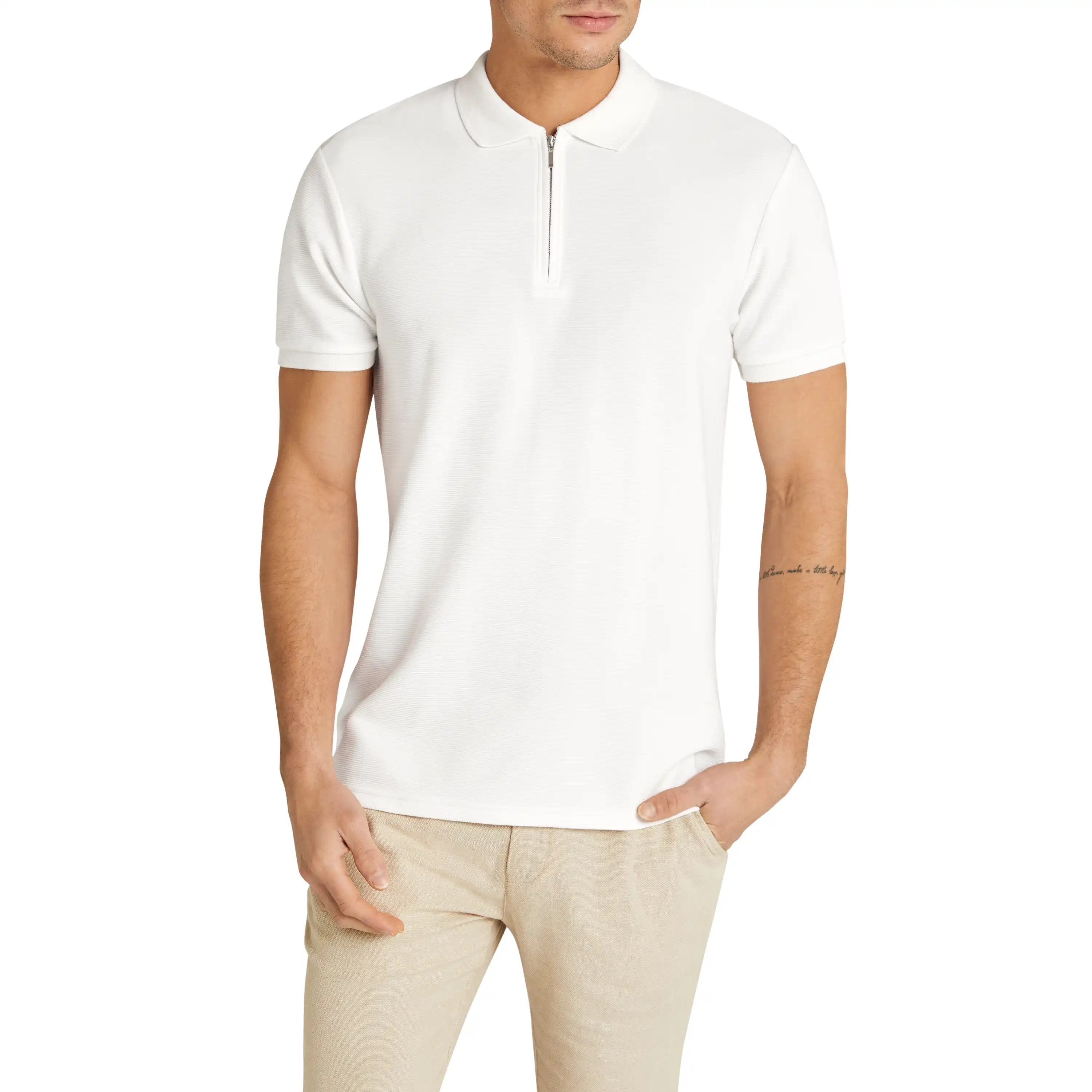 White Hayling Quarter Zip Smart Polo - White