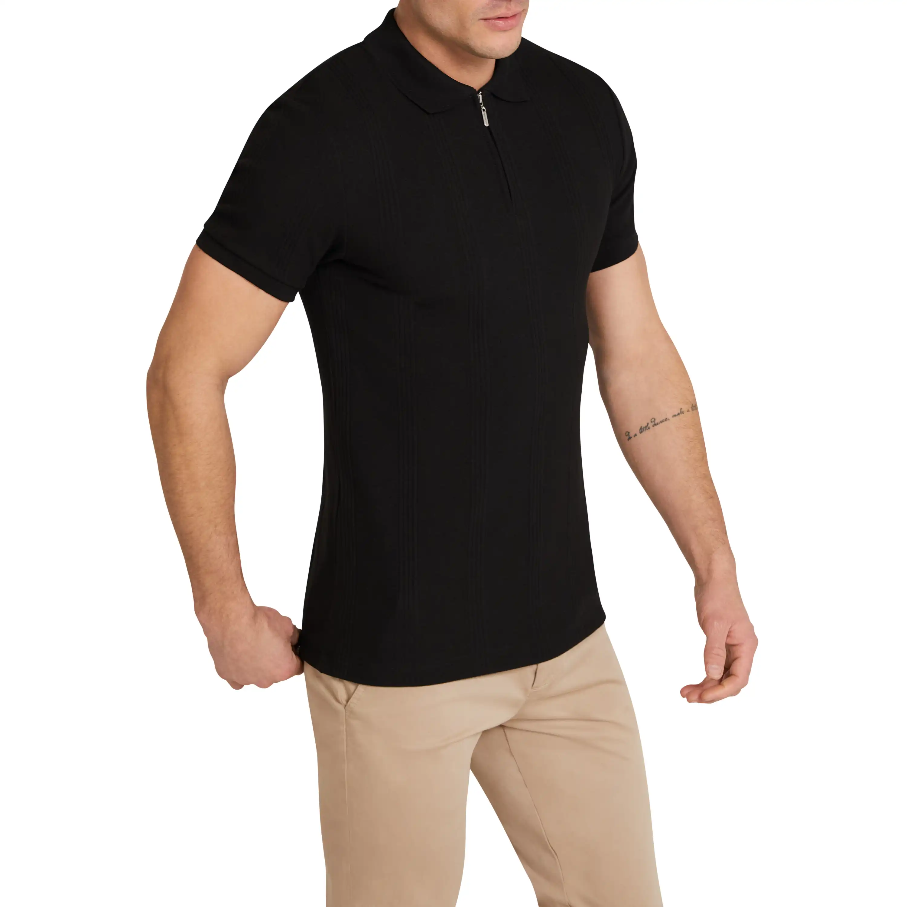 Black Dario Quarter Zip Smart Polo - Black