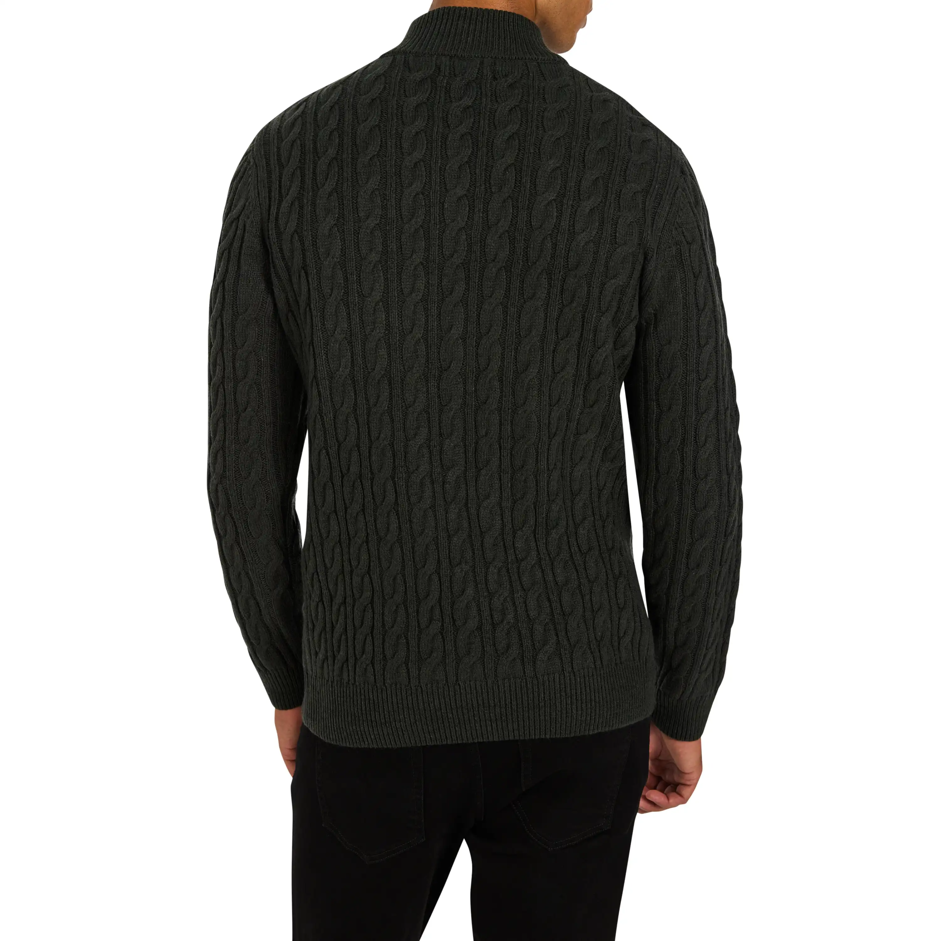 Dark Green Montgomery Cable Quarter Zip Knit - Dark Green