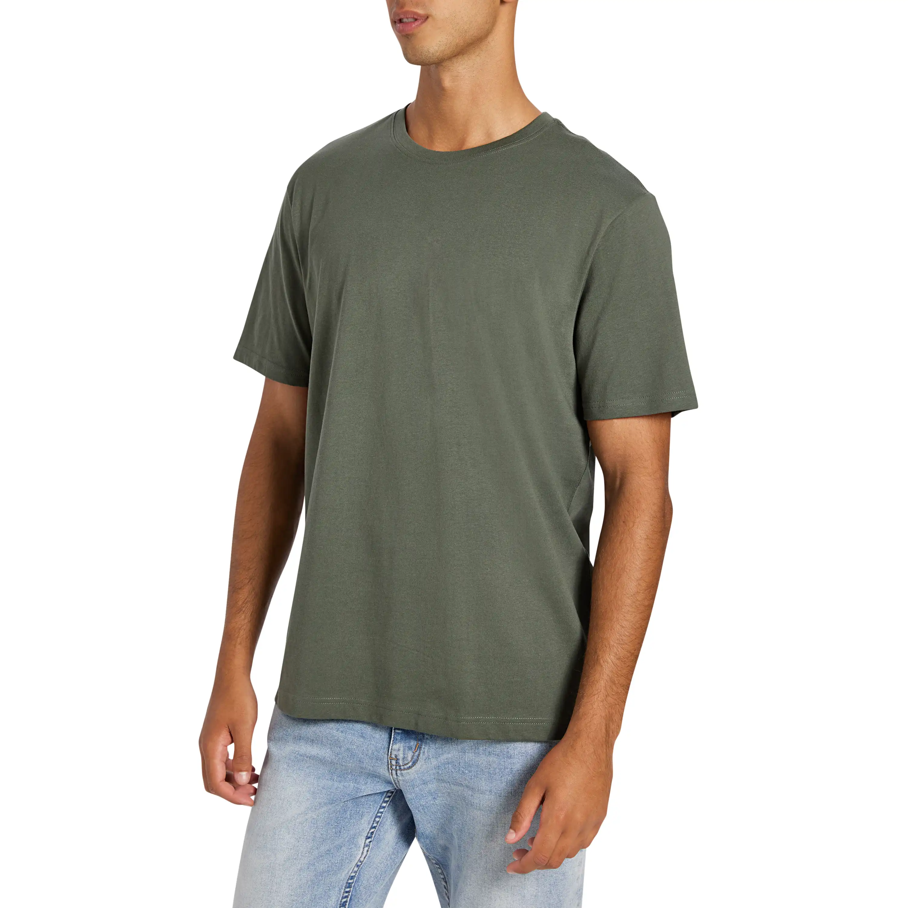 Military Green Essential Relaxed Crew Neck Tee - Military Green