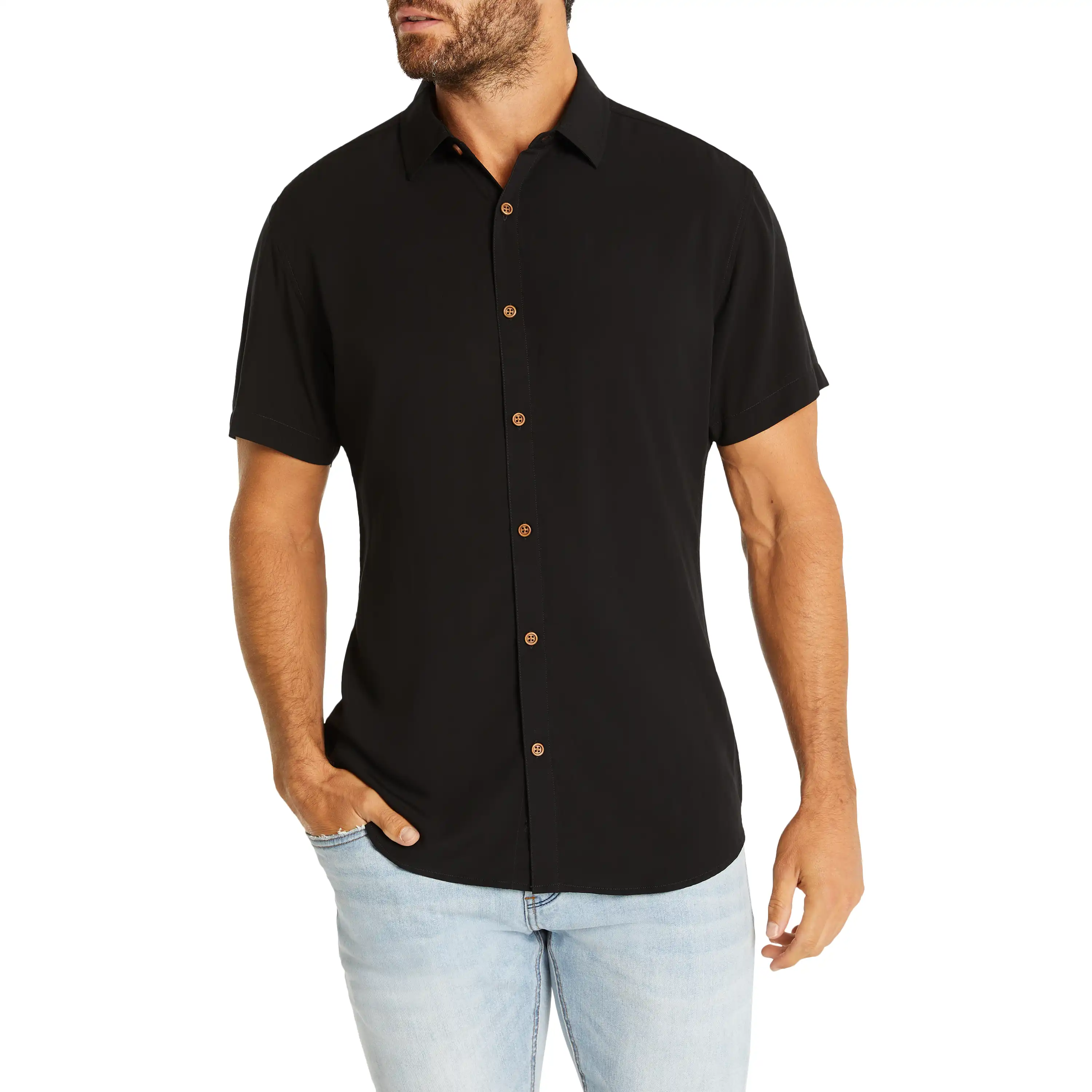 Black Dom Viscose Short Sleeve Shirt - Black