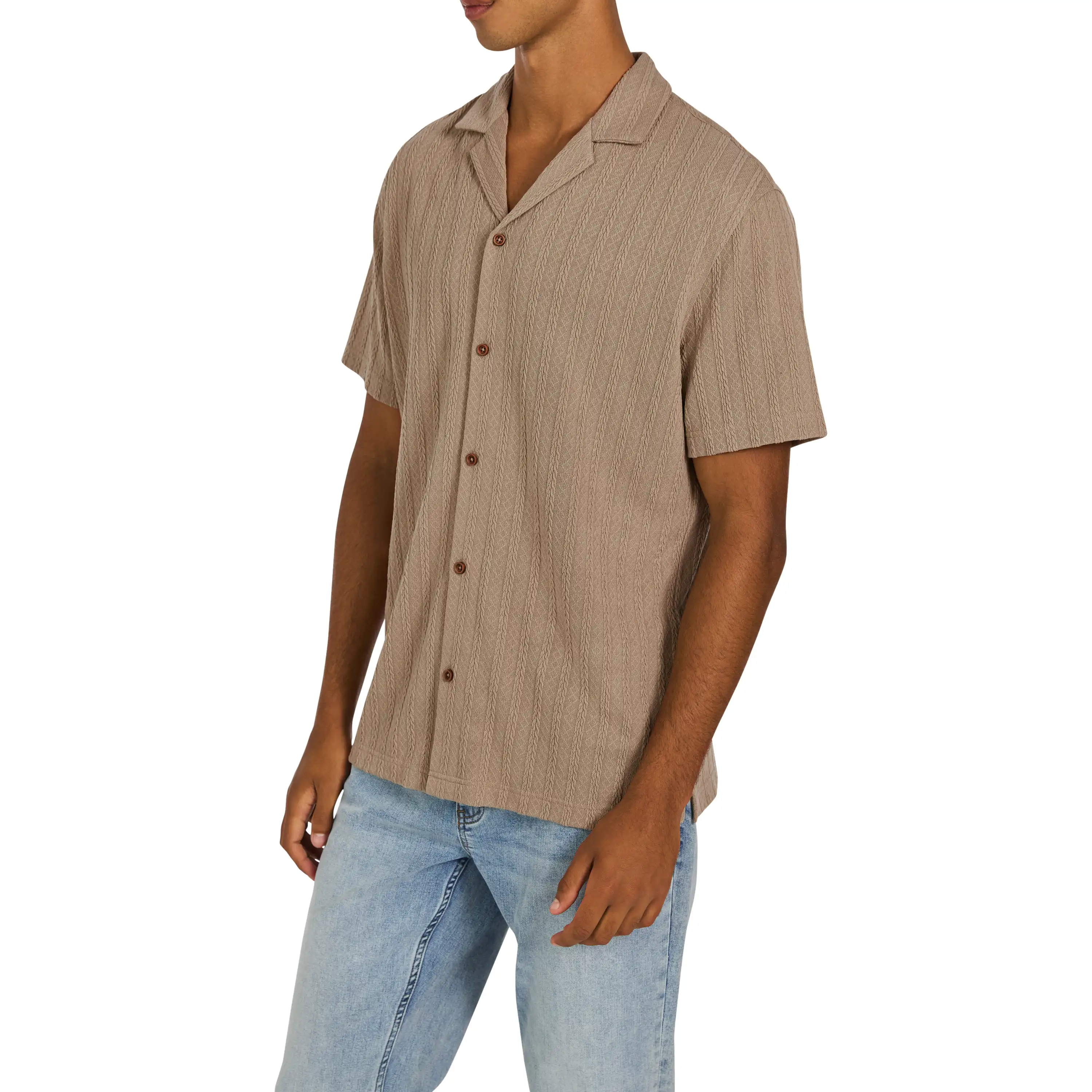 Camel Bromley Stretch Knitted Short Sleeve Shirt - Camel