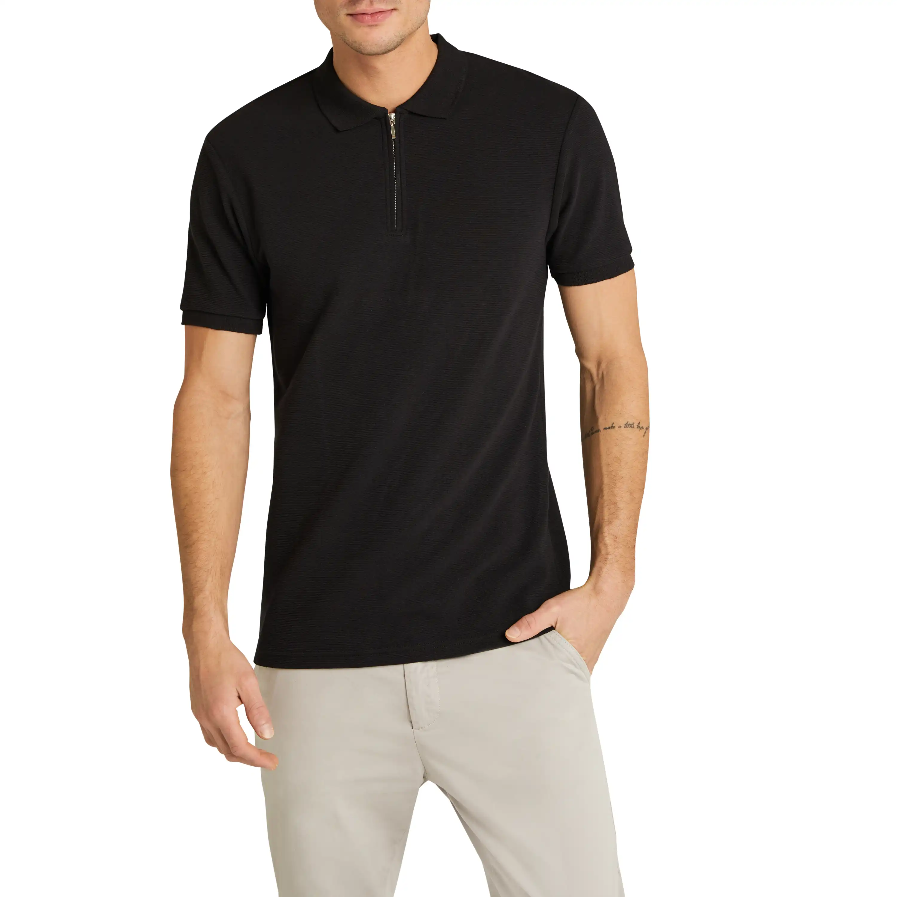 Black Hayling Quarter Zip Smart Polo - Black