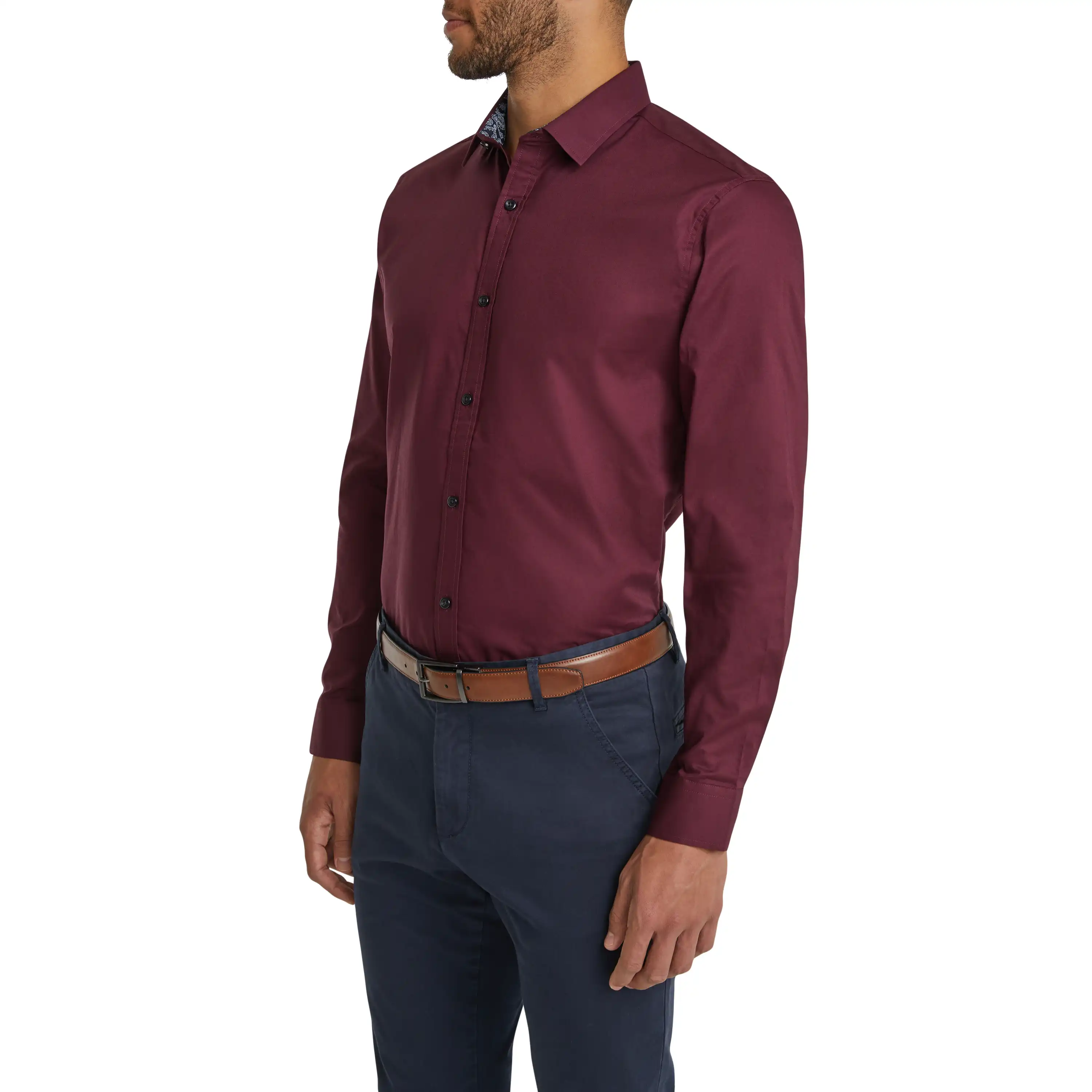 Wine Arthur Classic Long Sleeve Cotton Shirt - Wine