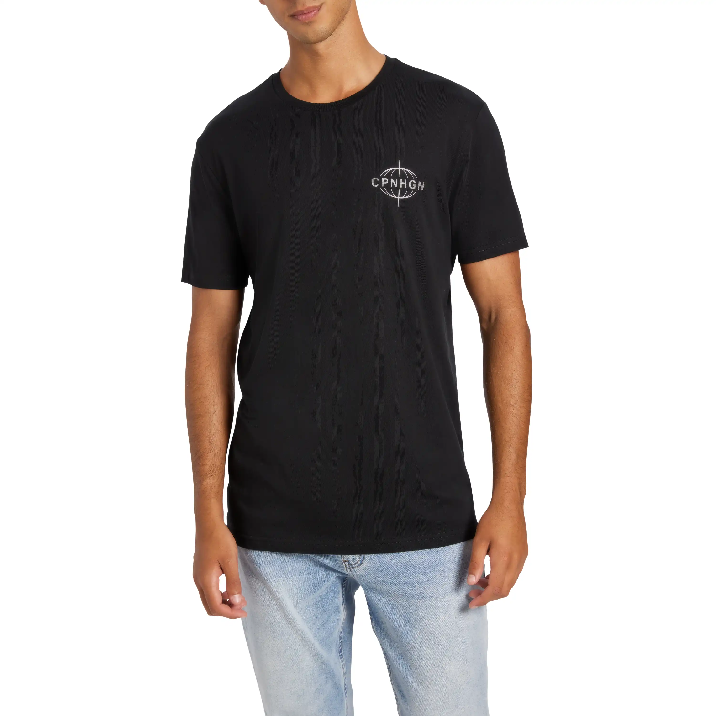 Black Chrome Graphic Longline Crew Neck Tee - Black
