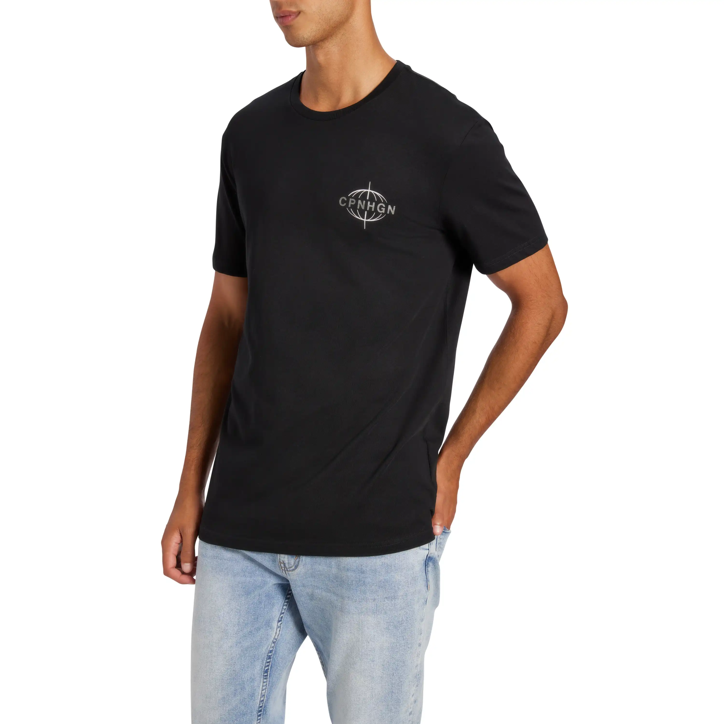 Black Chrome Graphic Longline Crew Neck Tee - Black