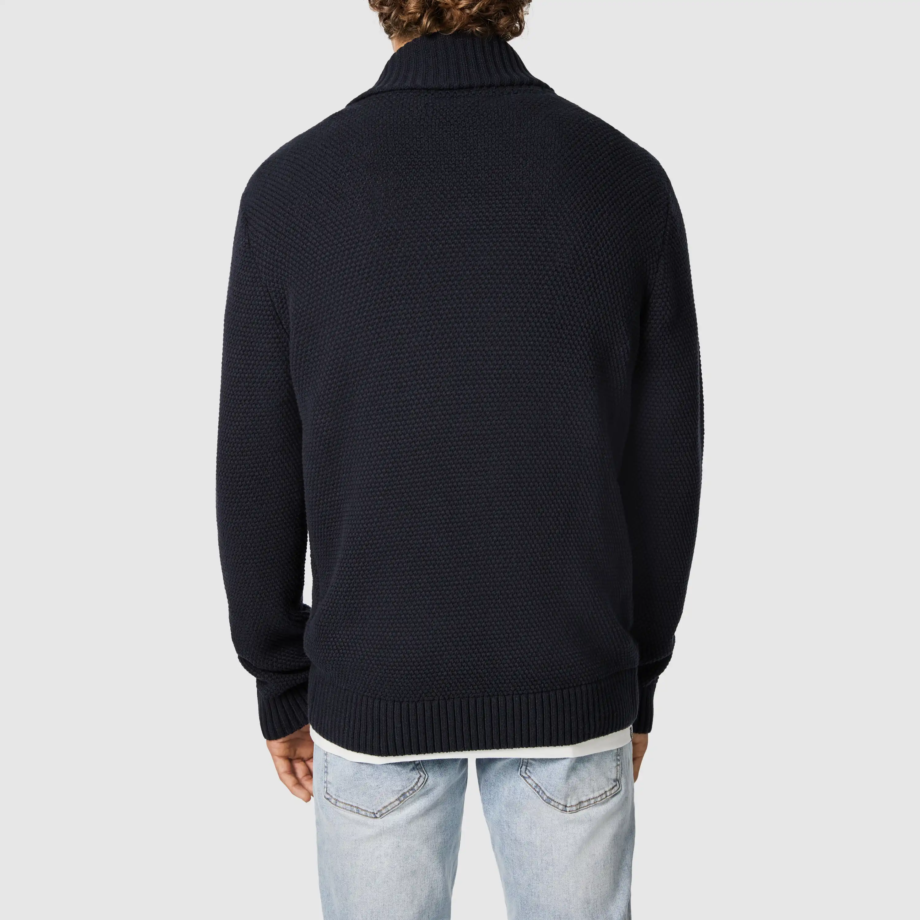 Navy Padstow Shawl Neck Knit - Navy