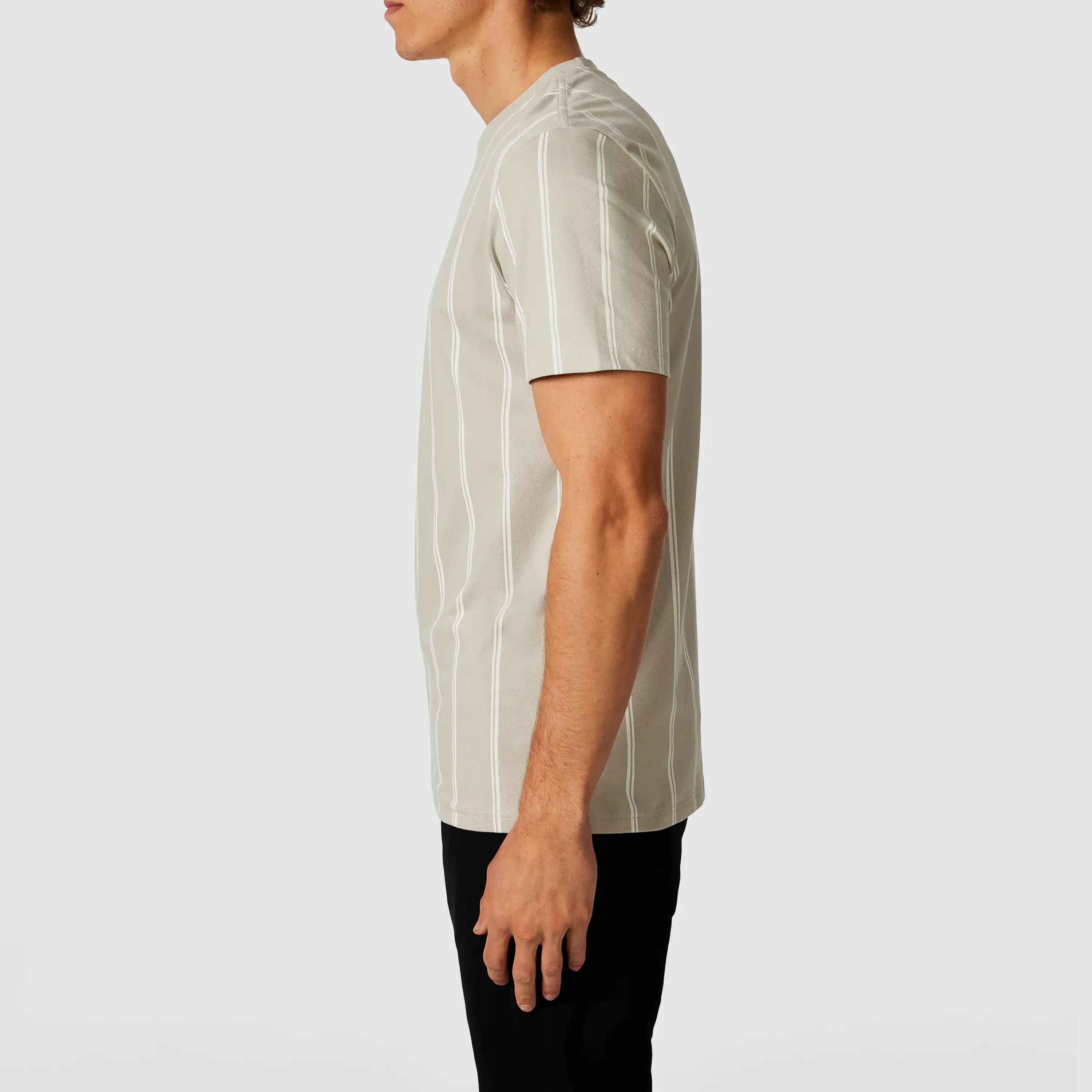 Stone Jasper Stripe Crew Neck Tee - Stone