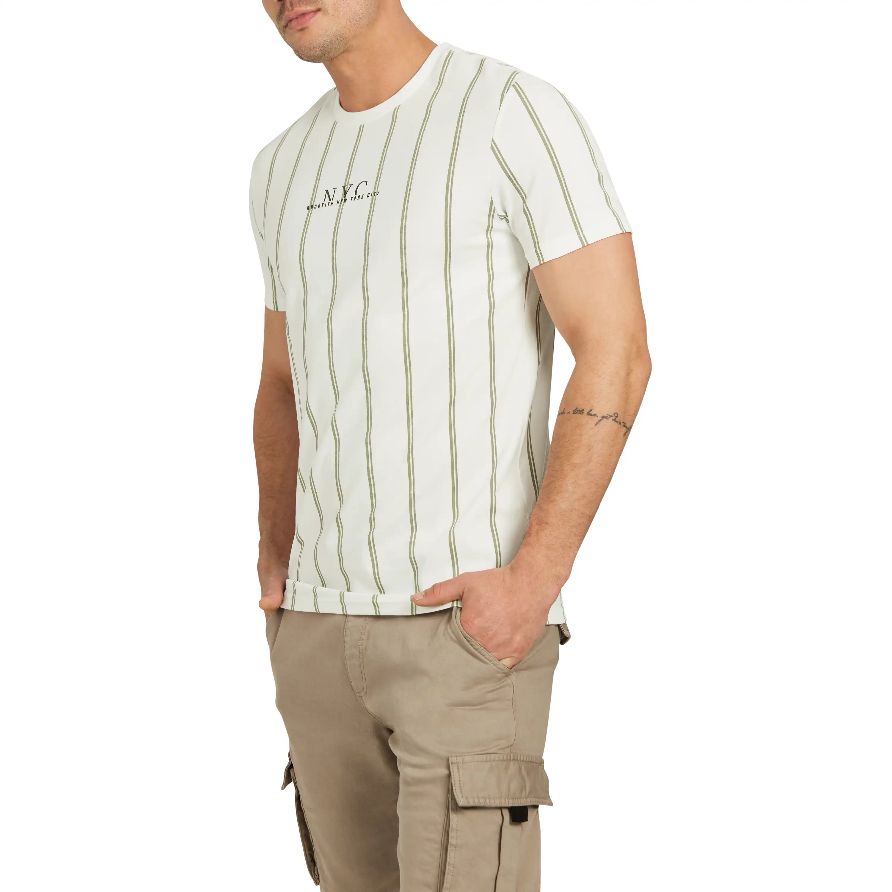 White Drake Stripe Crew Neck Tee - White
