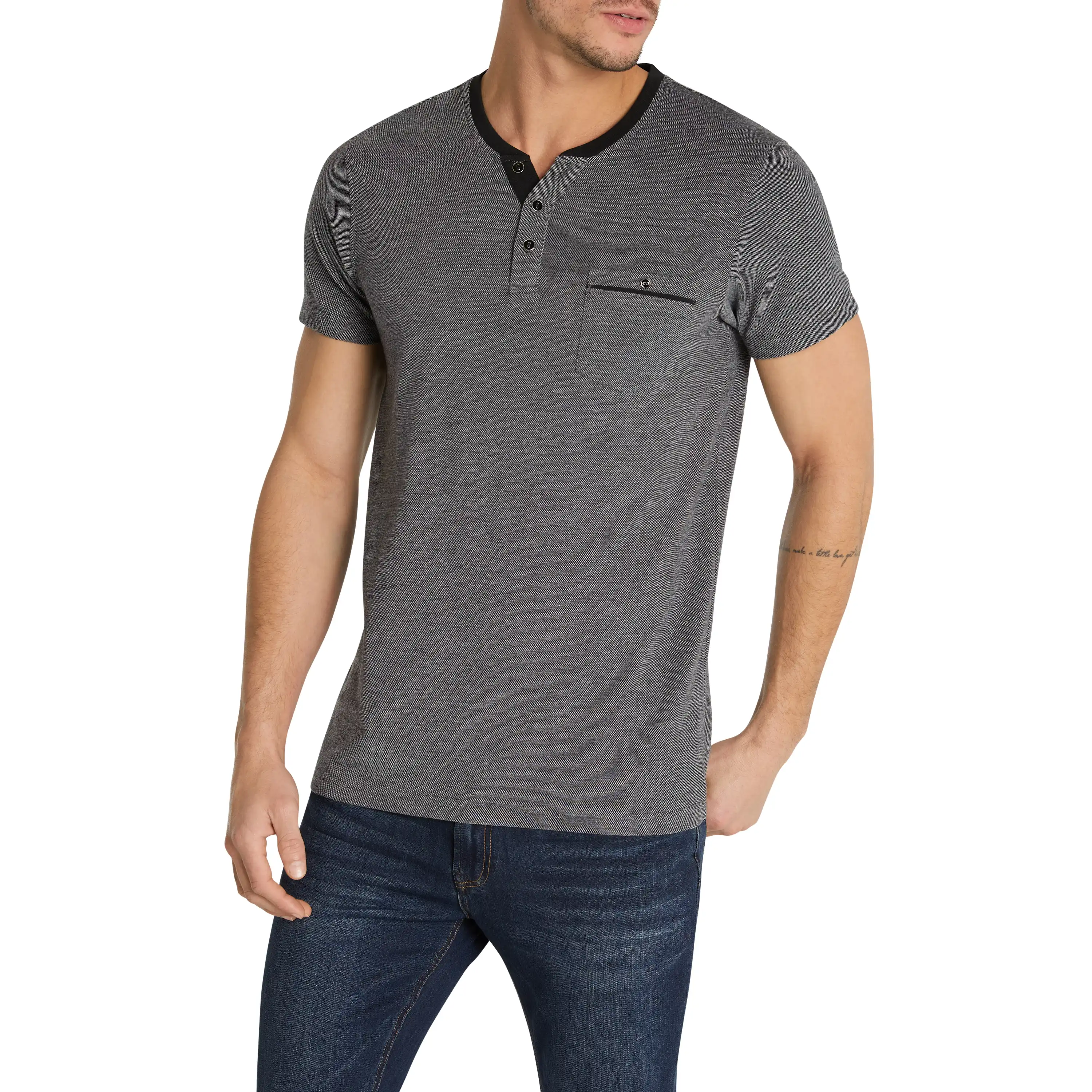 Charcoal Wilson Henley Tee - Charcoal