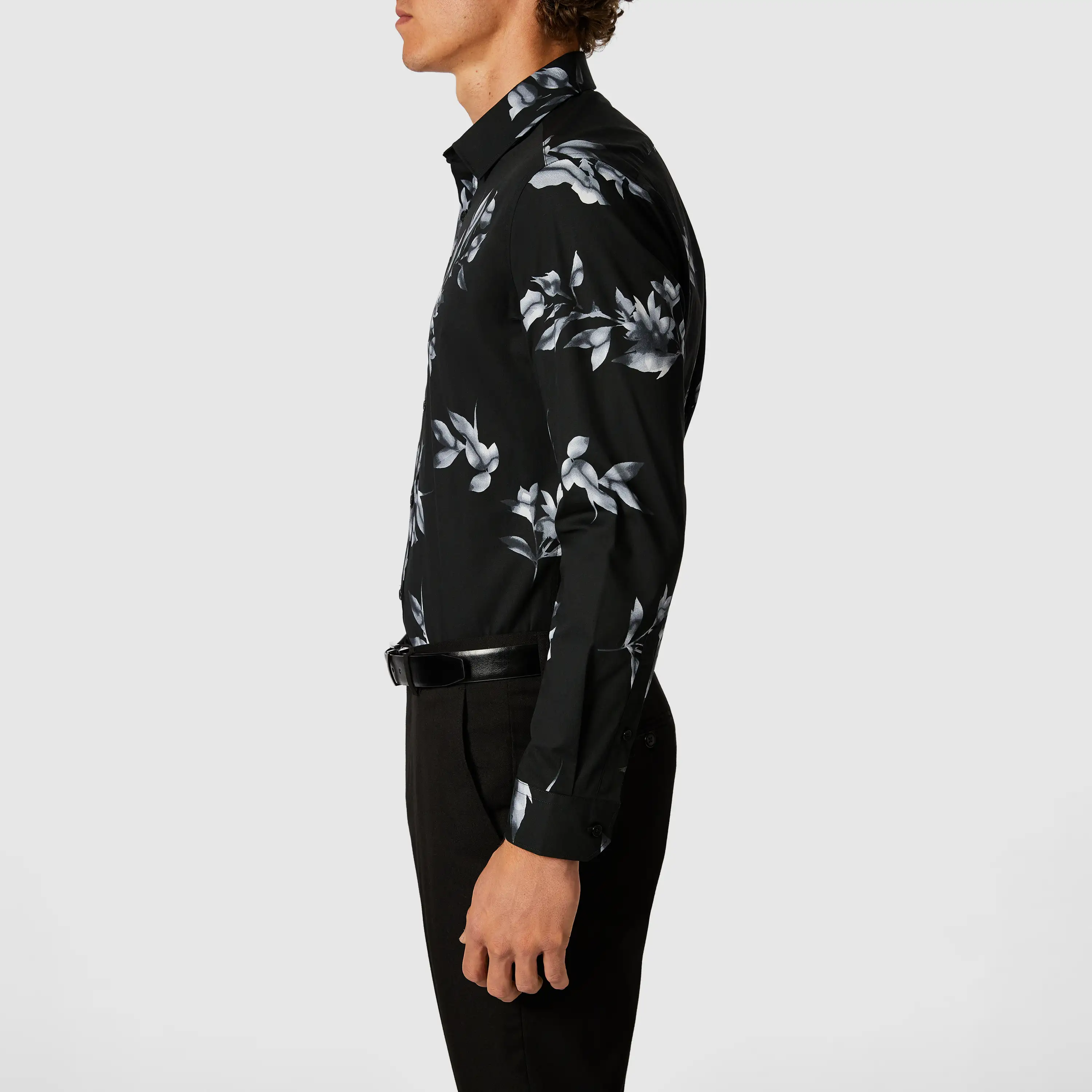 Black Manila Floral Slim Stretch Shirt - Black