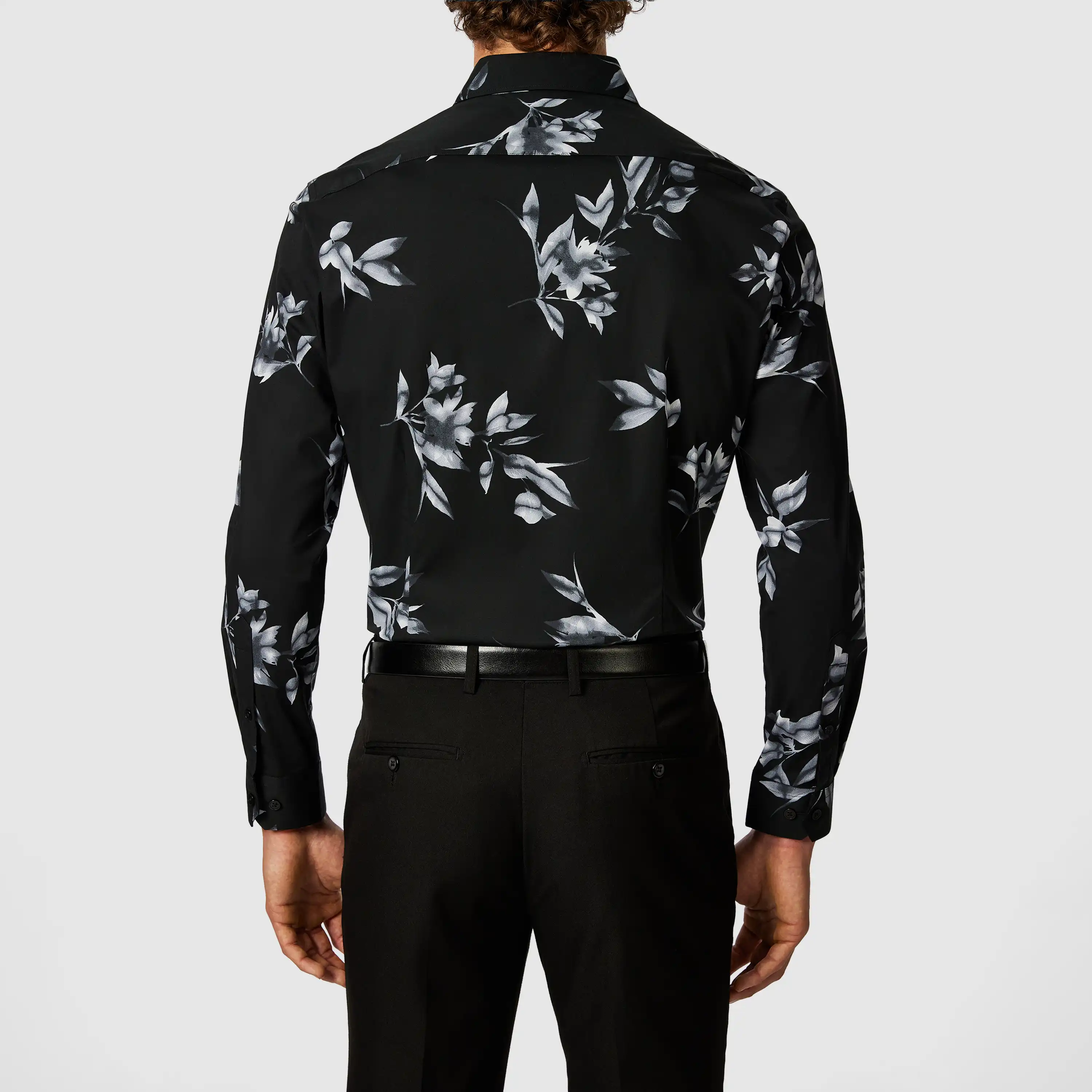 Black Manila Floral Slim Stretch Shirt - Black