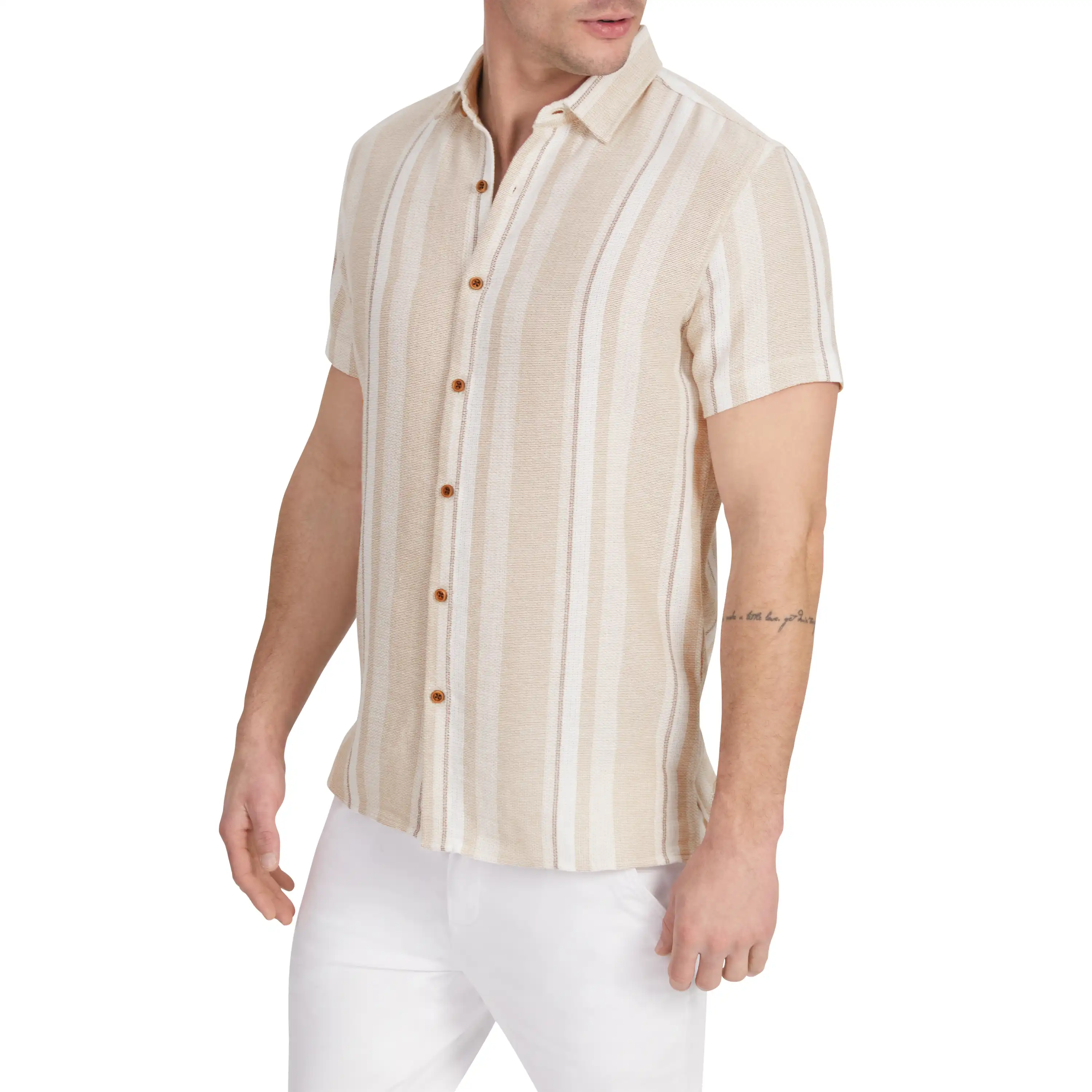 Sand River Stripe Knitted Short Sleeve Shirt - Sand