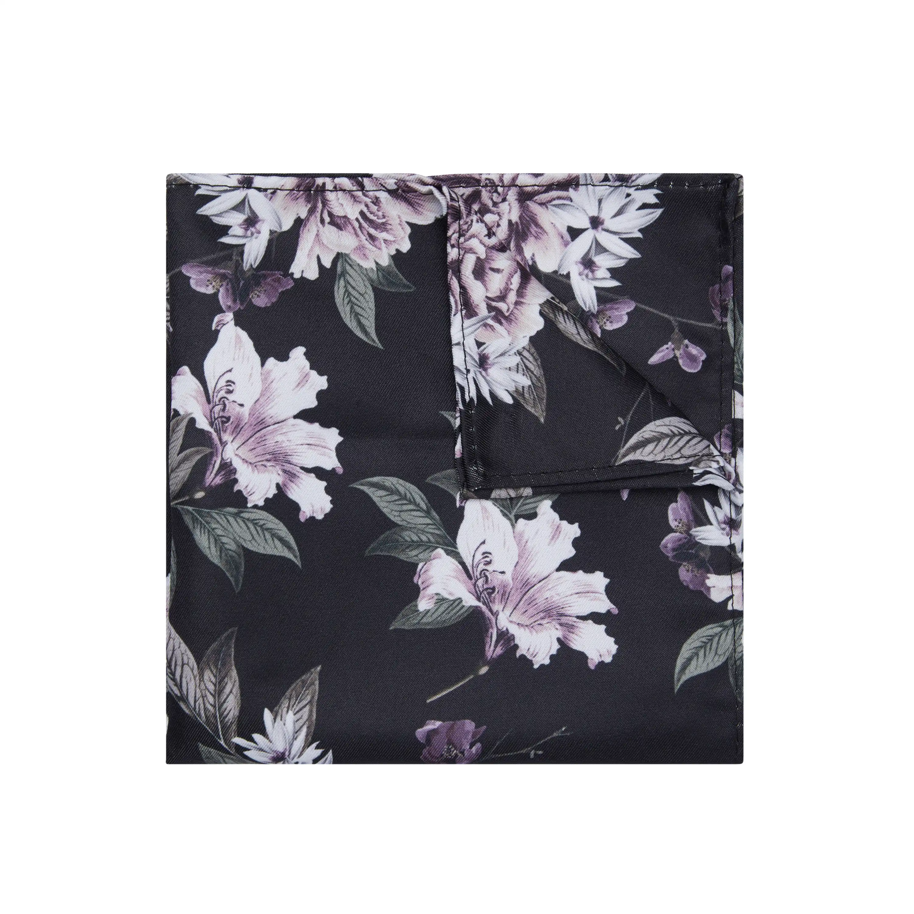 Black Floral Pocket Square - Black