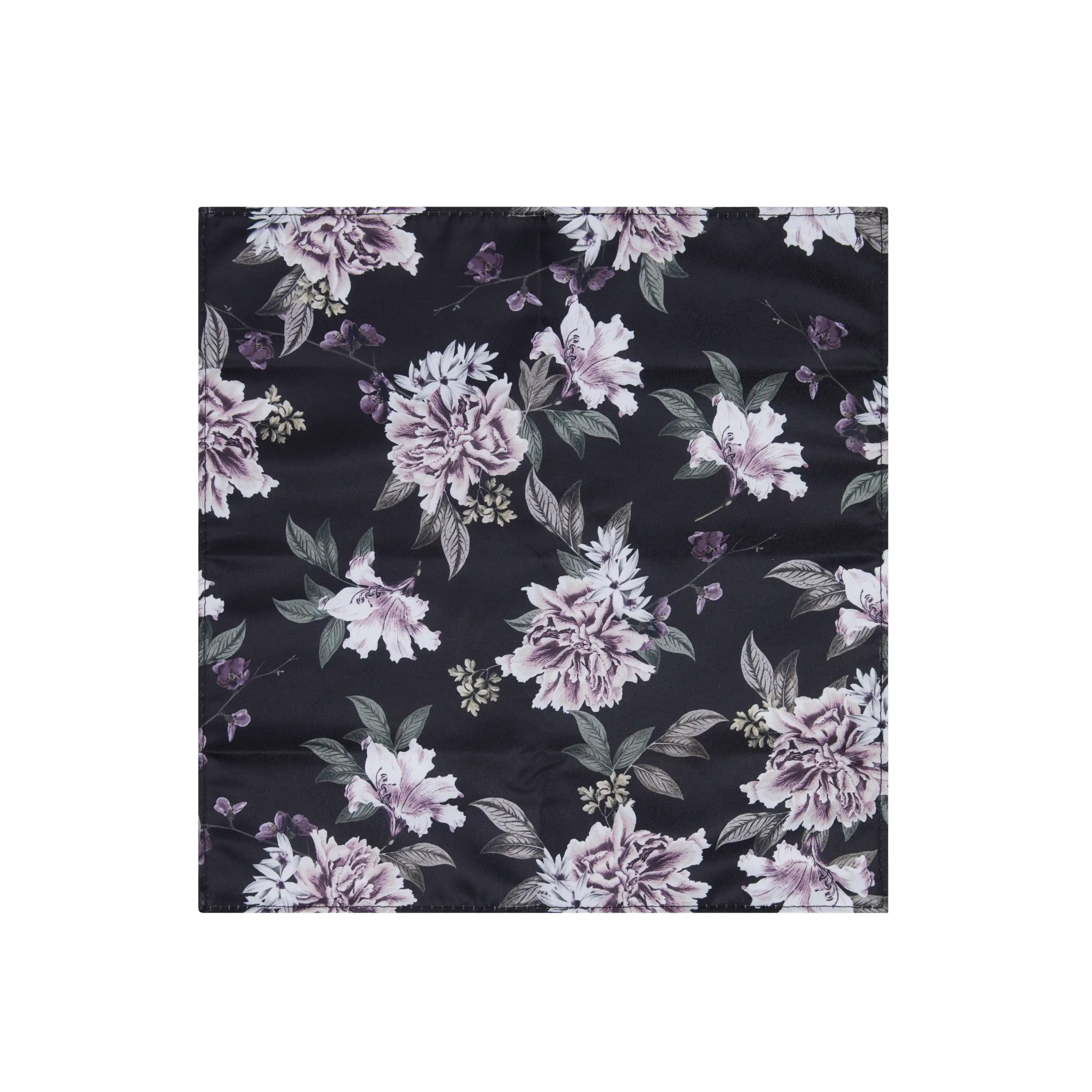 Black Floral Pocket Square - Black