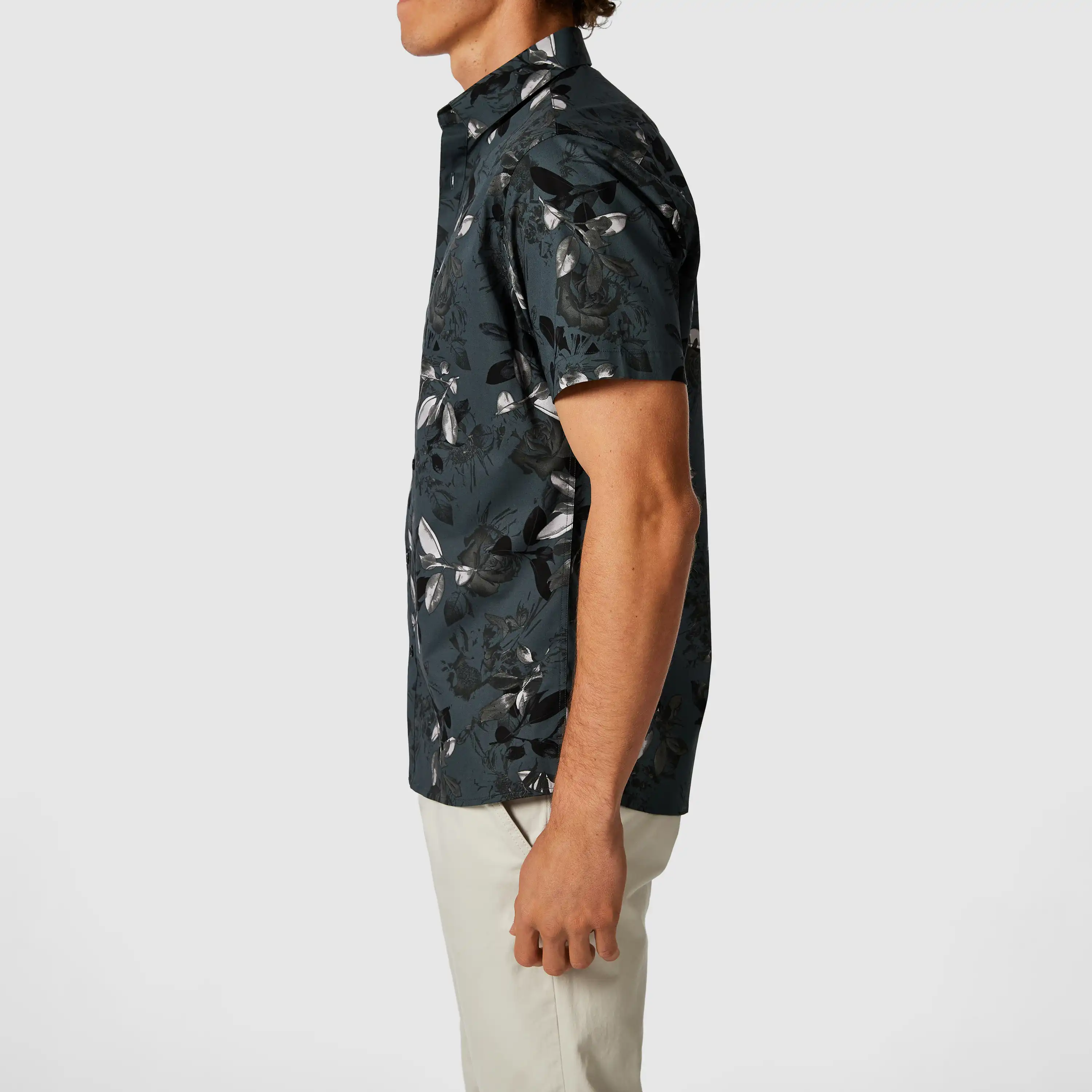 Green Adrian Foliage Slim Stretch Short Sleeve Shirt - Green