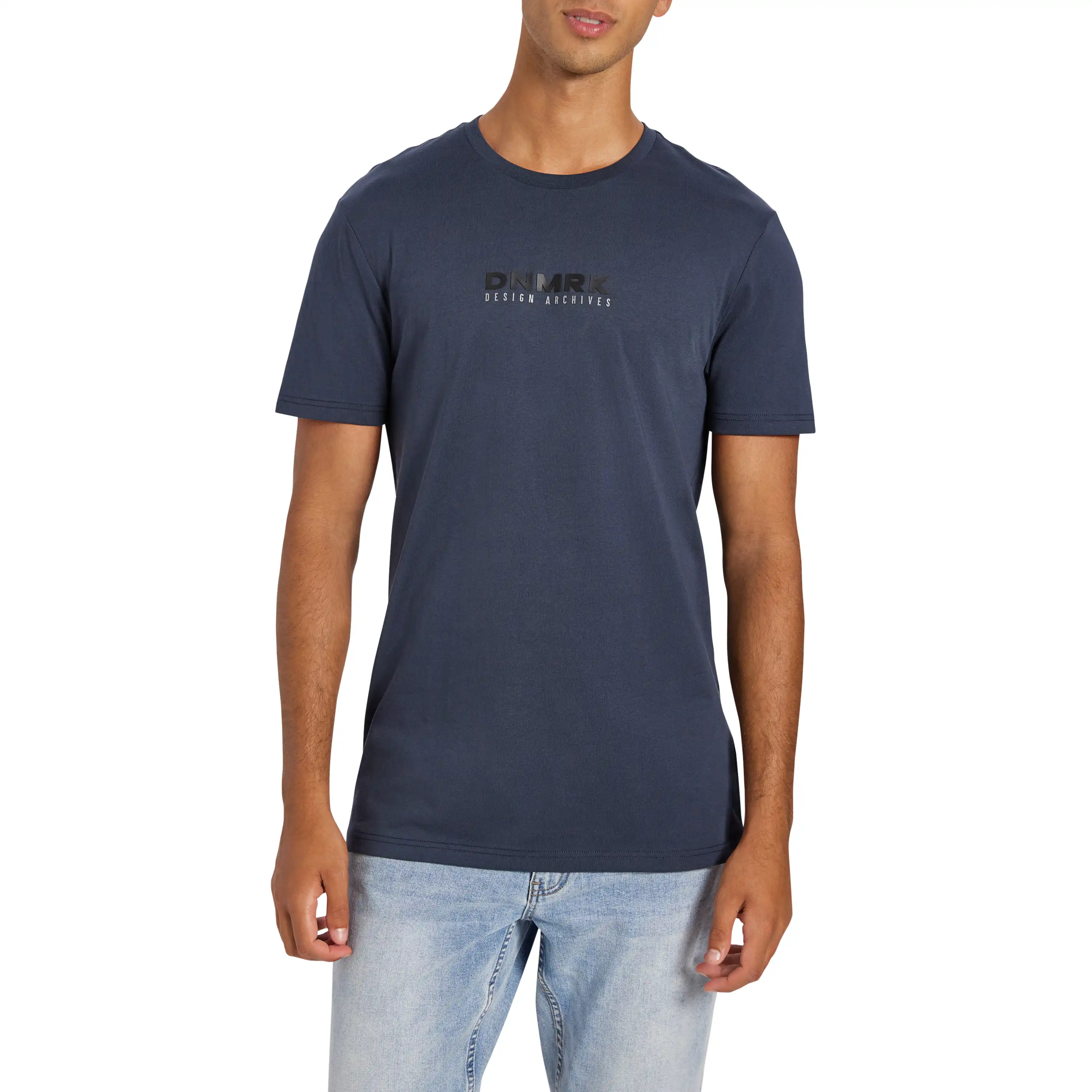 Steel Blue Vector Graphic Longline Crew Neck Tee - Steel Blue