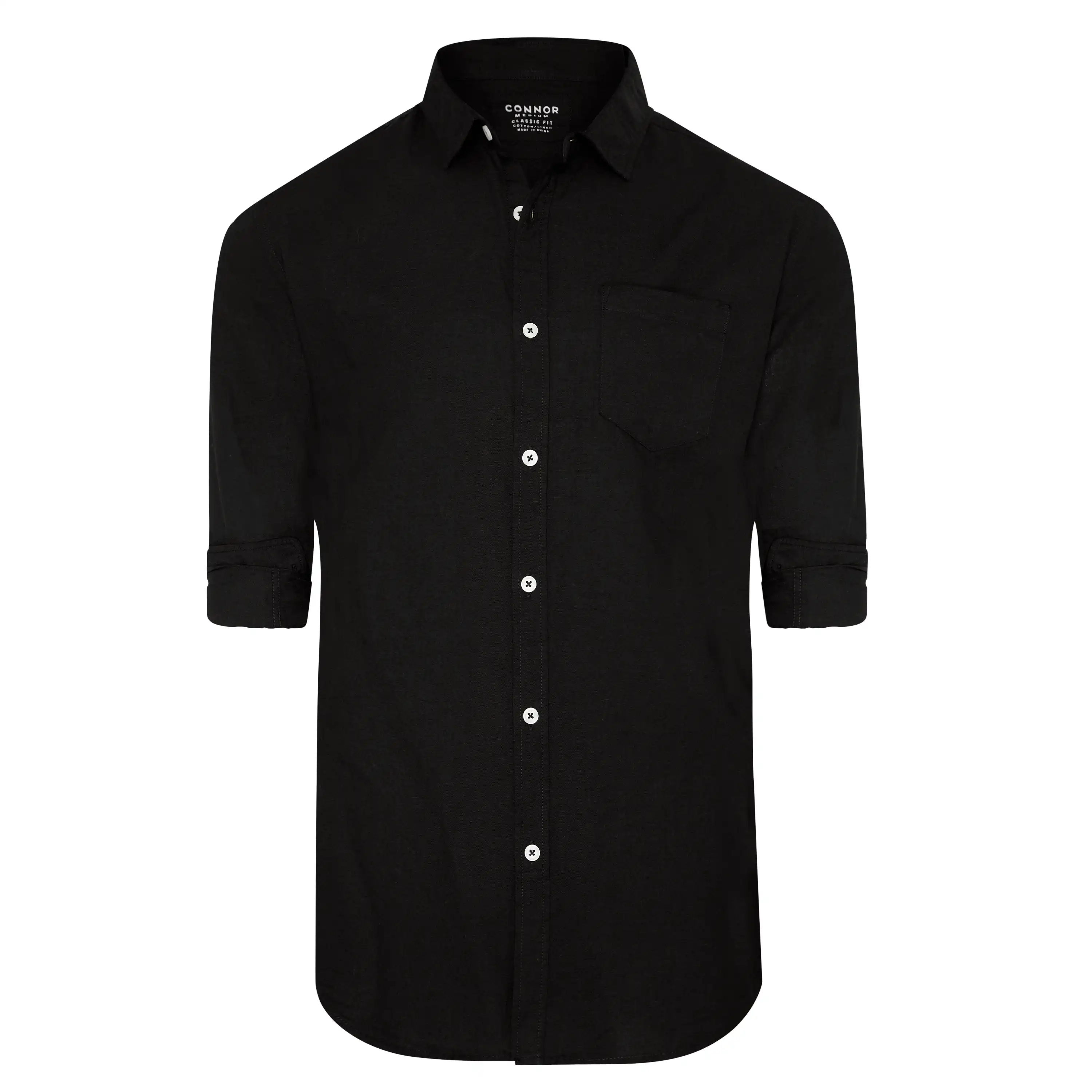 Black Albany Cotton Linen Casual Shirt - Black