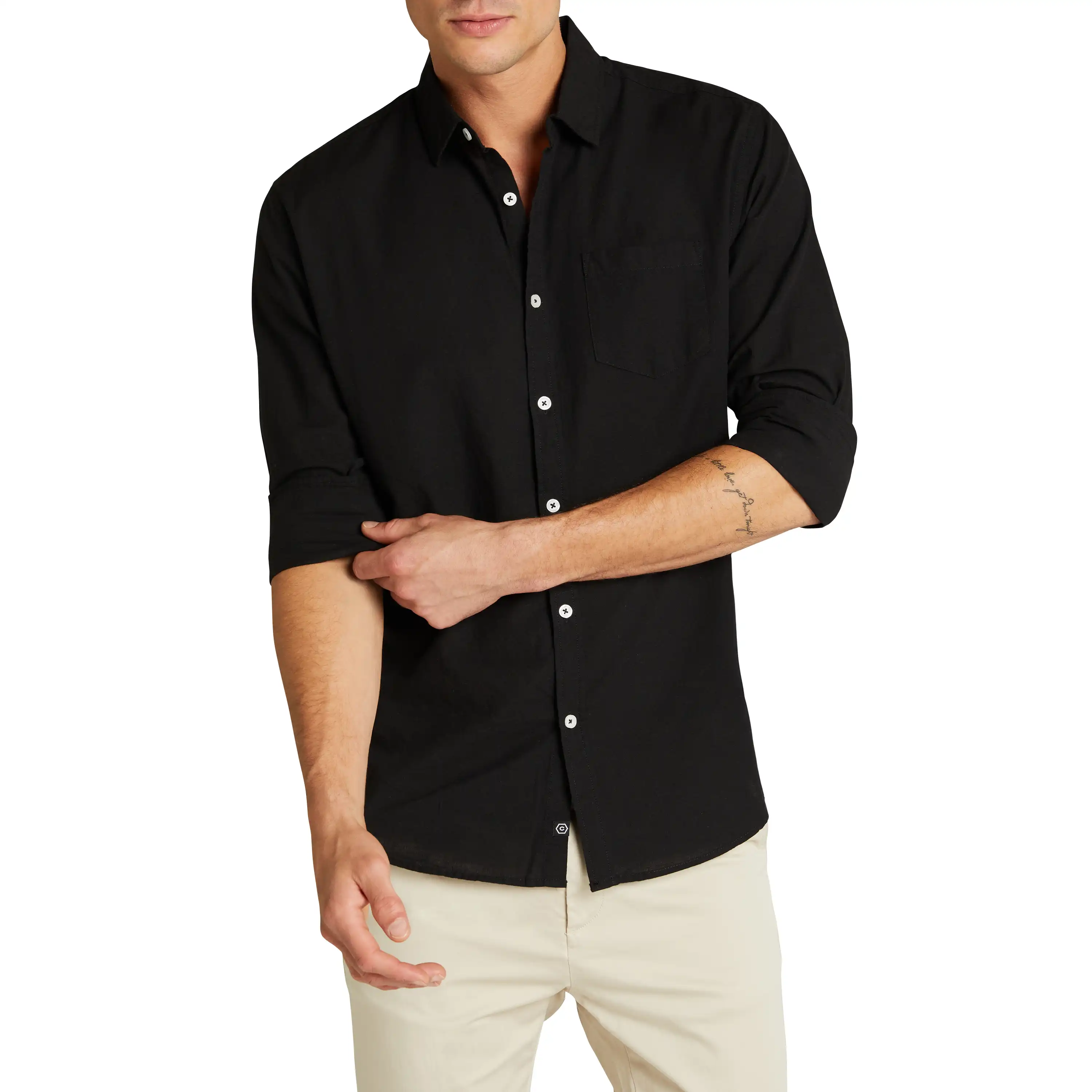 Black Albany Cotton Linen Casual Shirt - Black