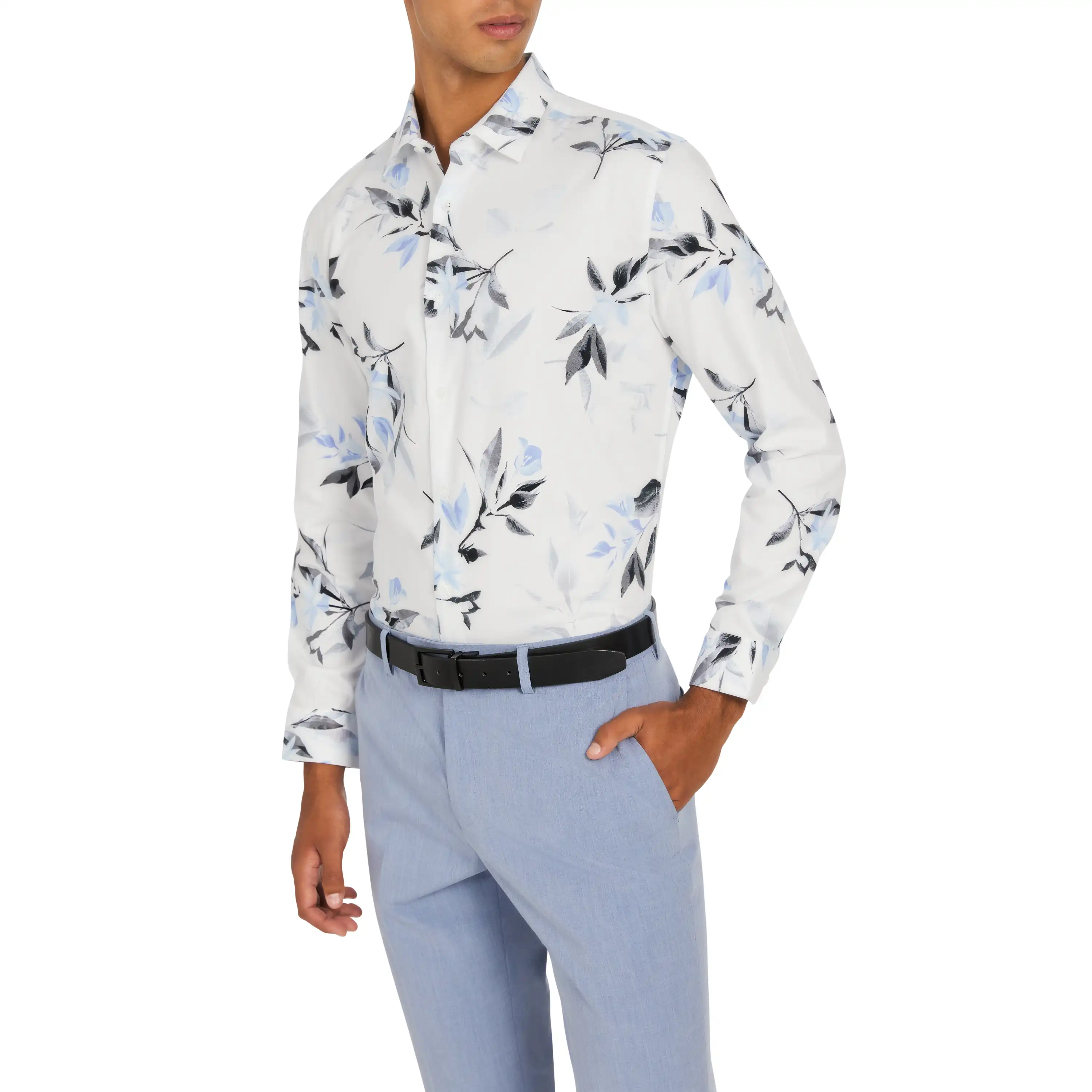 White Simon Floral Slim Shirt - White