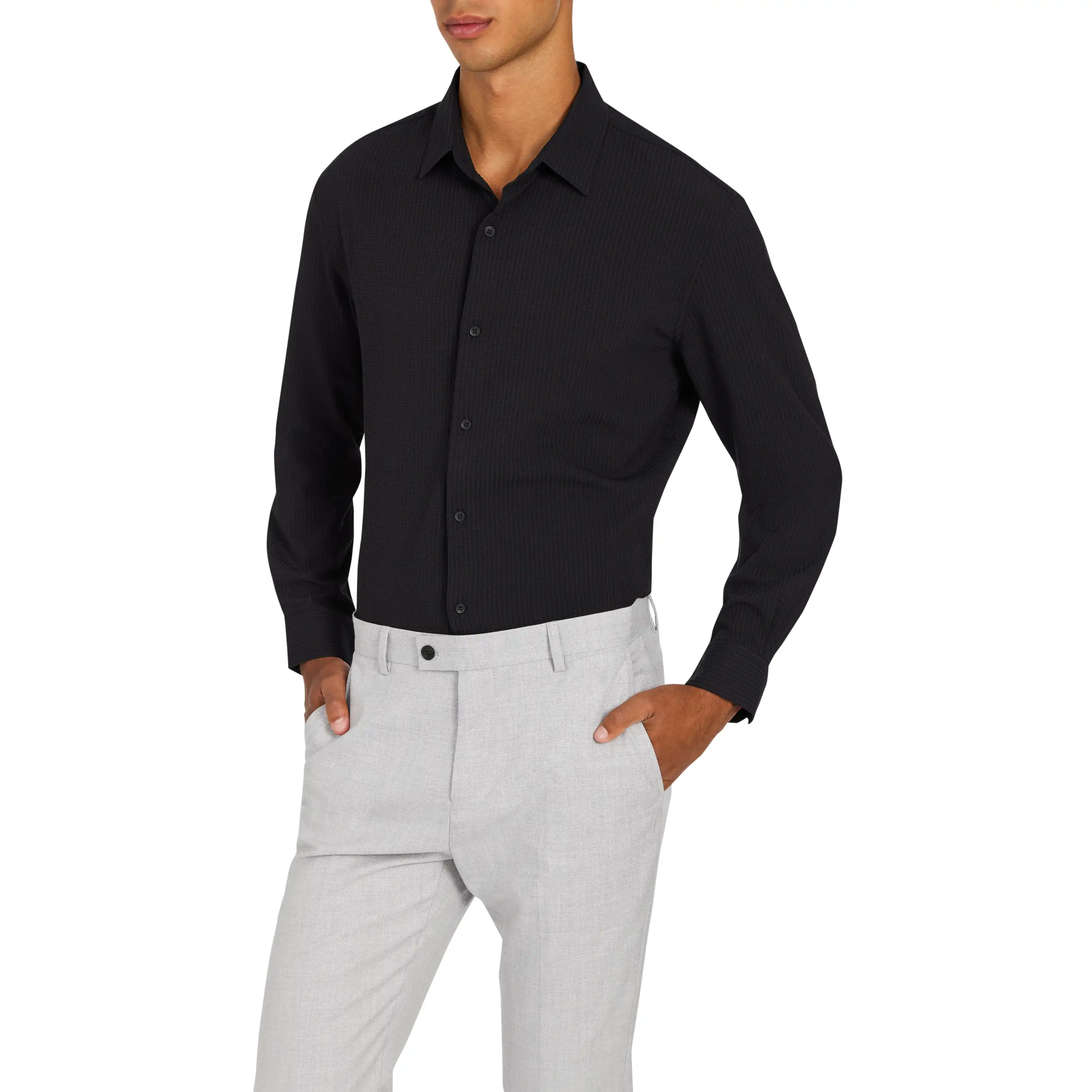 Black Whitton Slim Stretch Shirt - Black