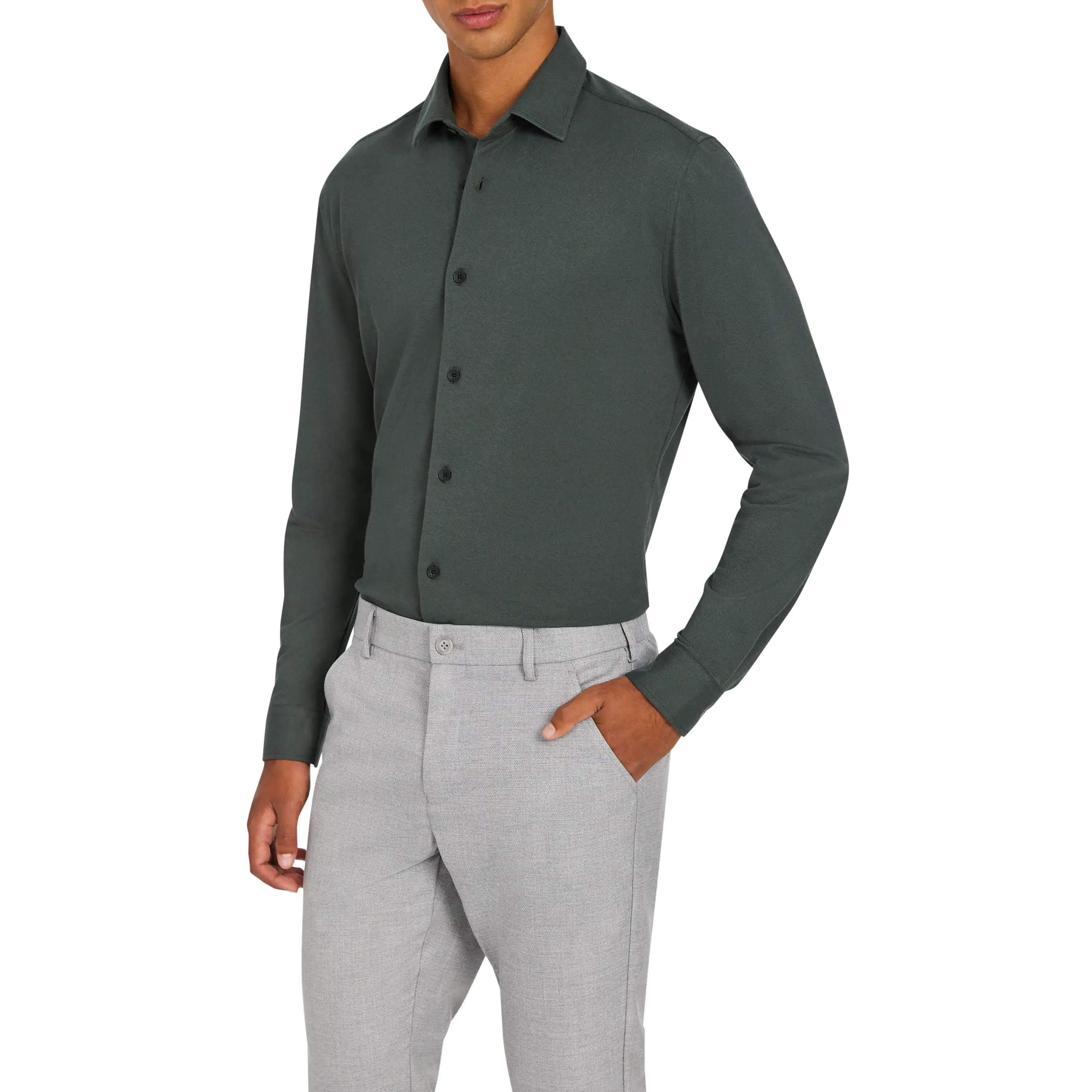 Green Harlan Super Stretch Slim Shirt - Green