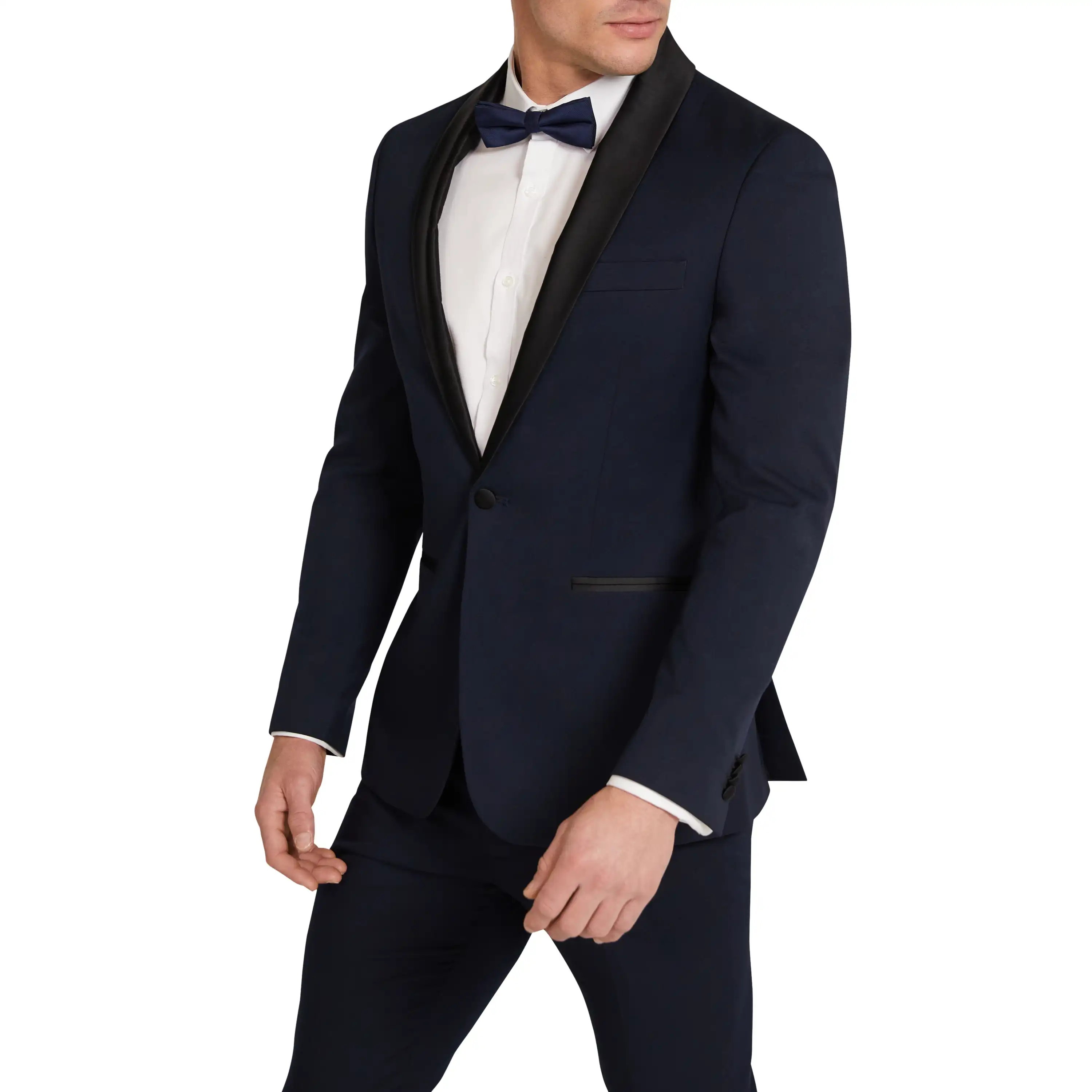Navy Diamond Slim Shawl Collar Tuxedo - Navy