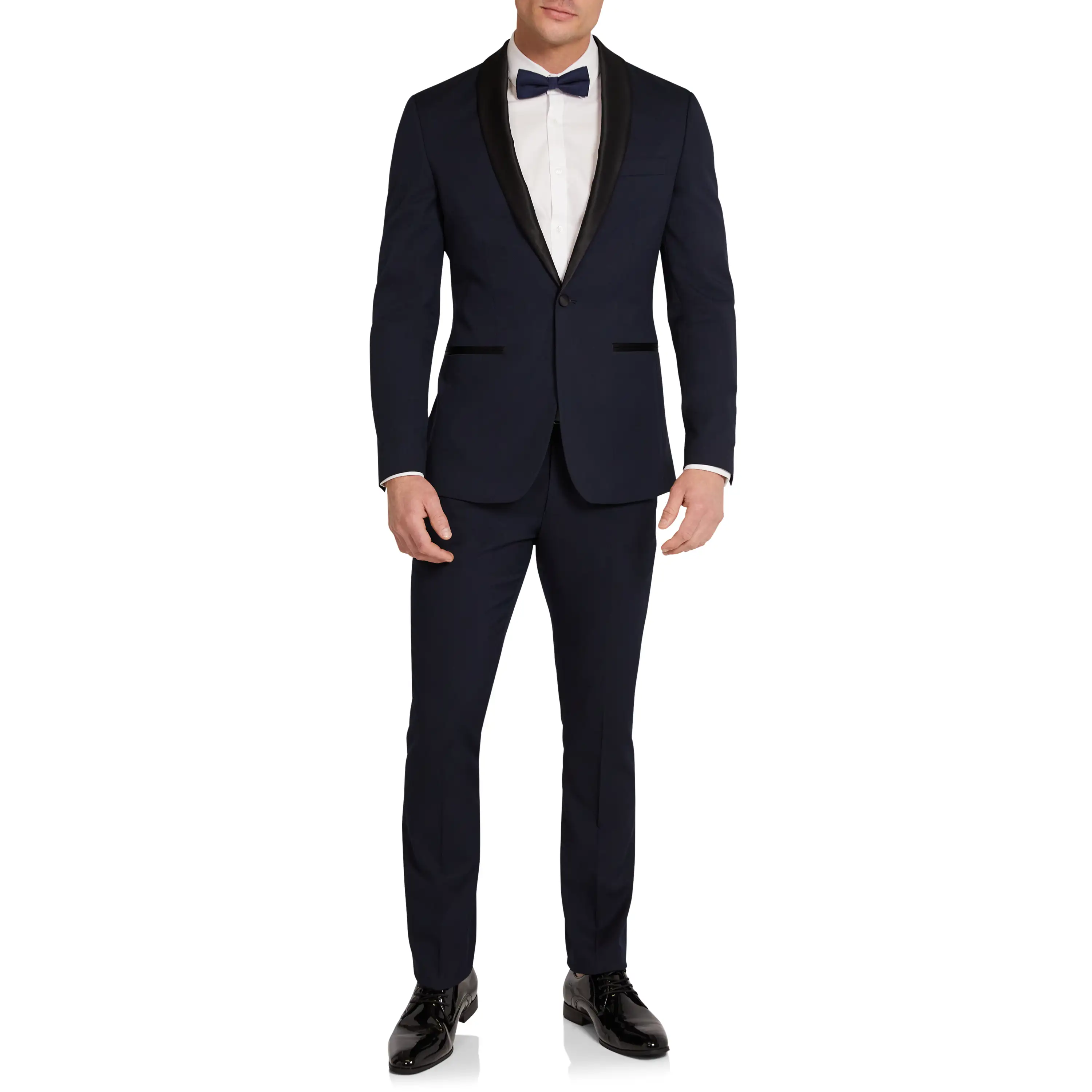 Navy Diamond Slim Shawl Collar Tuxedo - Navy