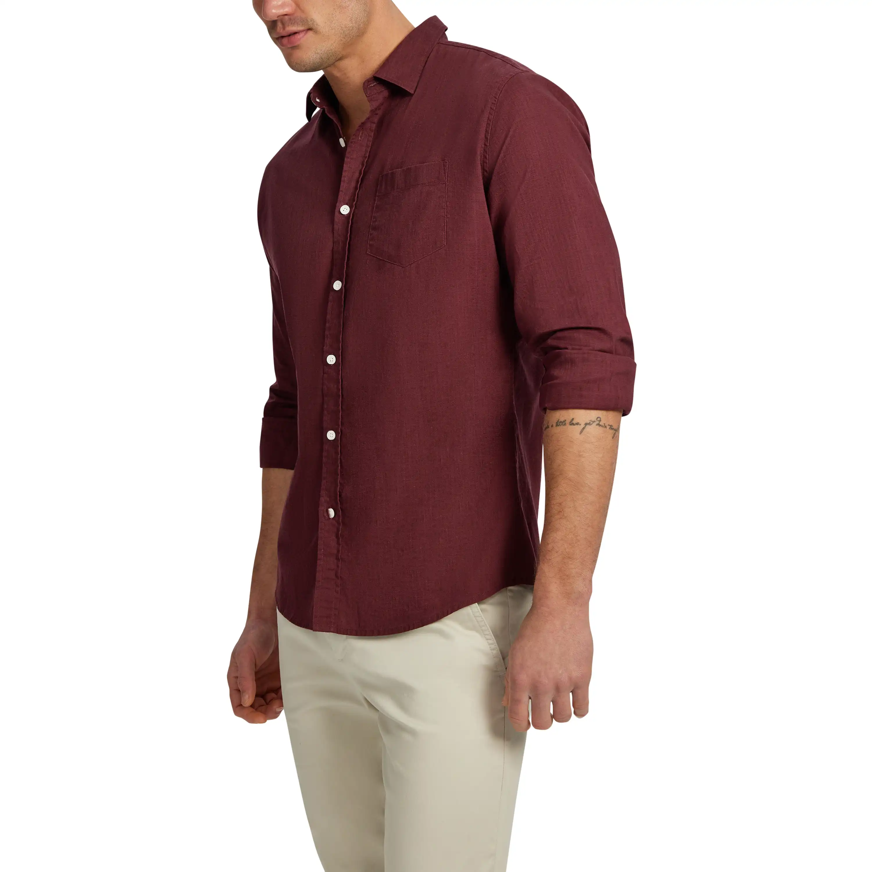 Burgundy Sniders Classic Casual Long Sleeve Shirt - Burgundy
